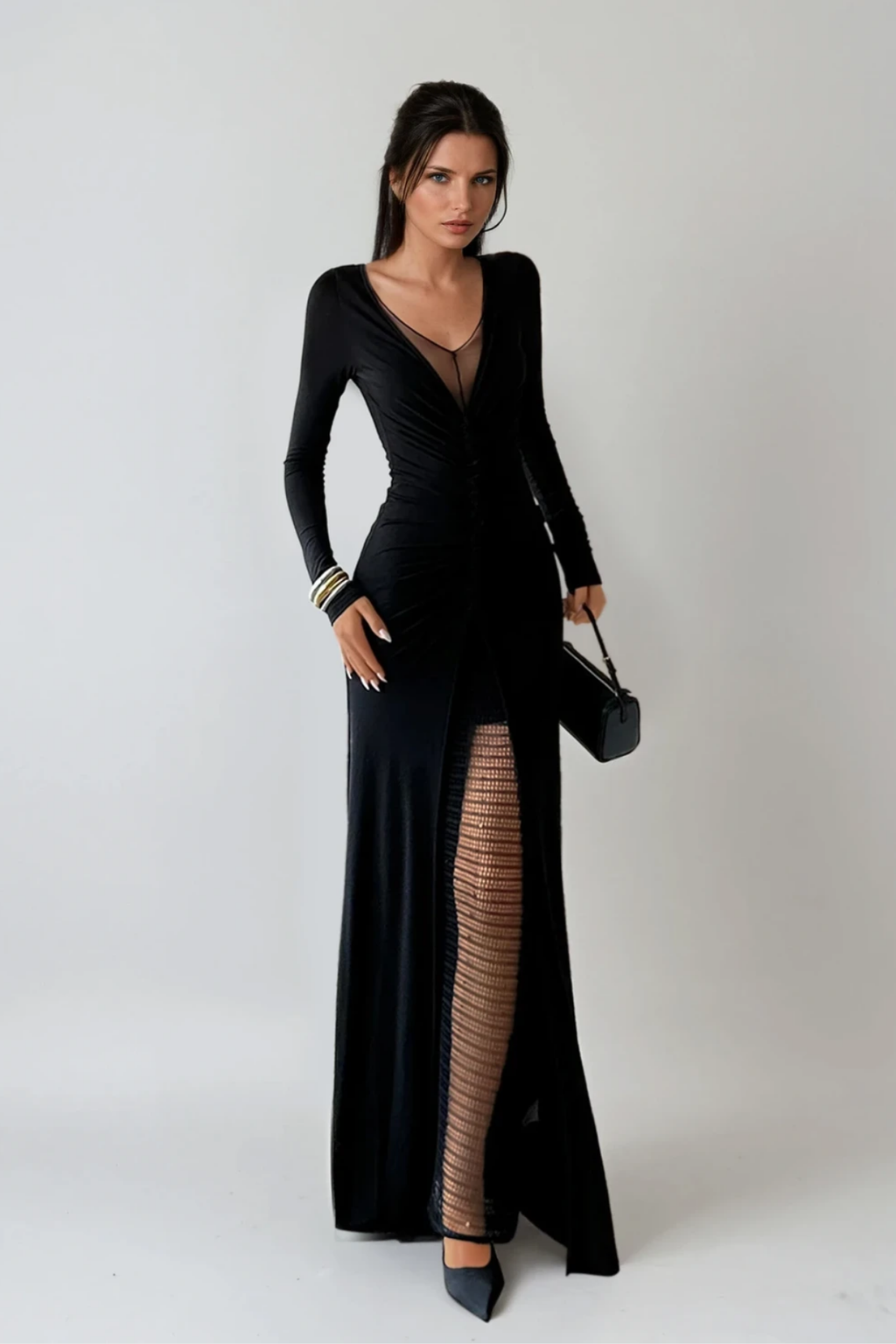 Dilwyn Deconstruct Mesh Split Maxi Dress