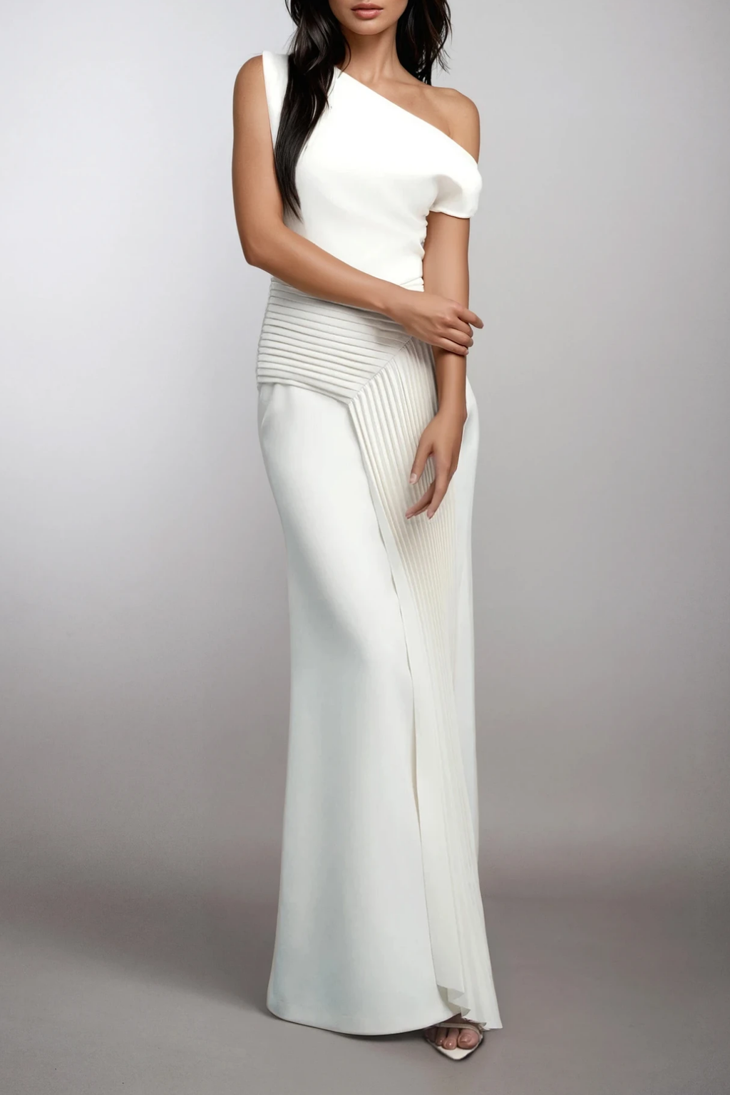 Dimitrina One Shoulder Asymmetric Ruch Maxi Dress