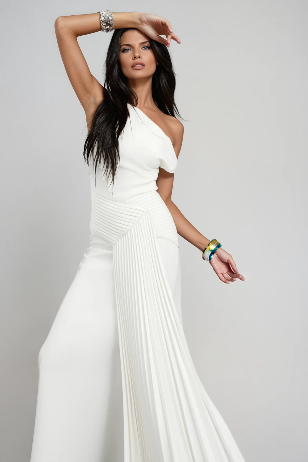 Dimitrina One Shoulder Asymmetric Ruch Maxi Dress