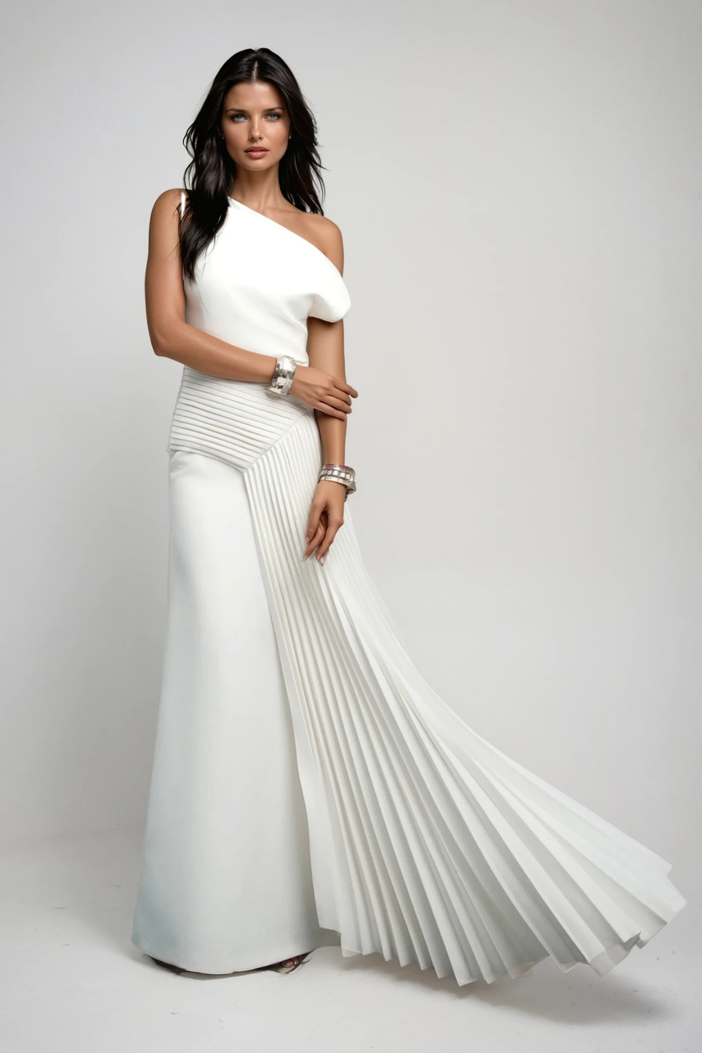Dimitrina One Shoulder Asymmetric Ruch Maxi Dress