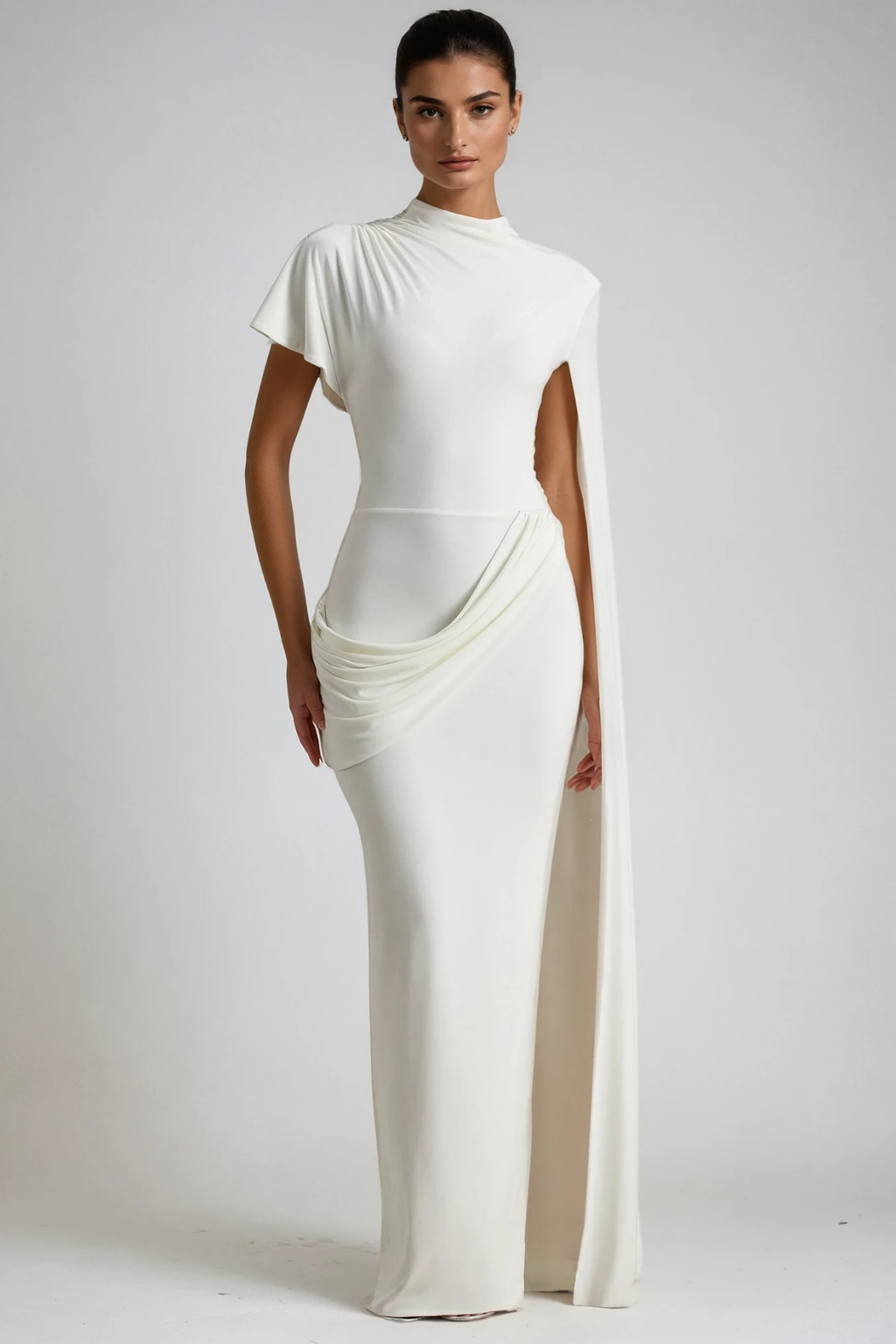 Dimosthenis Bodycon Ruch Fringe Maxi Dress In White