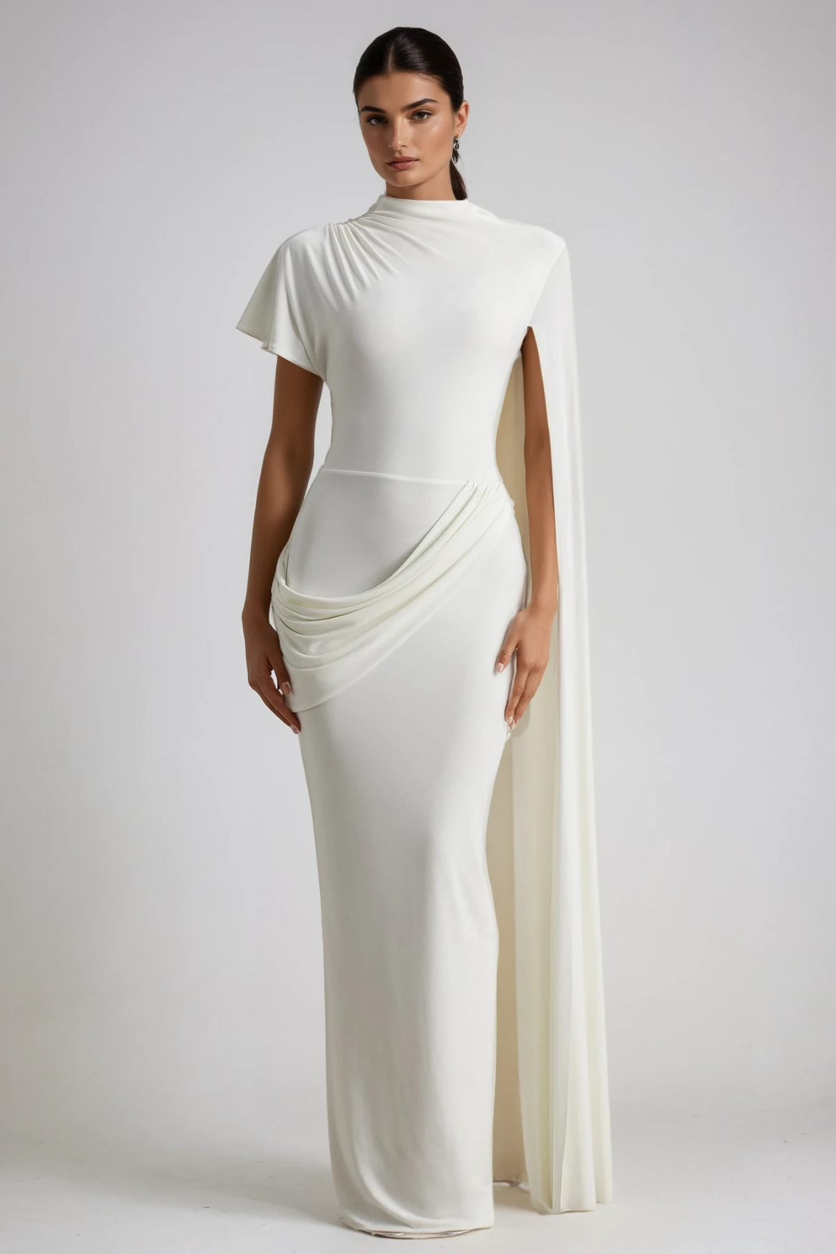 Dimosthenis Bodycon Ruch Fringe Maxi Dress In White