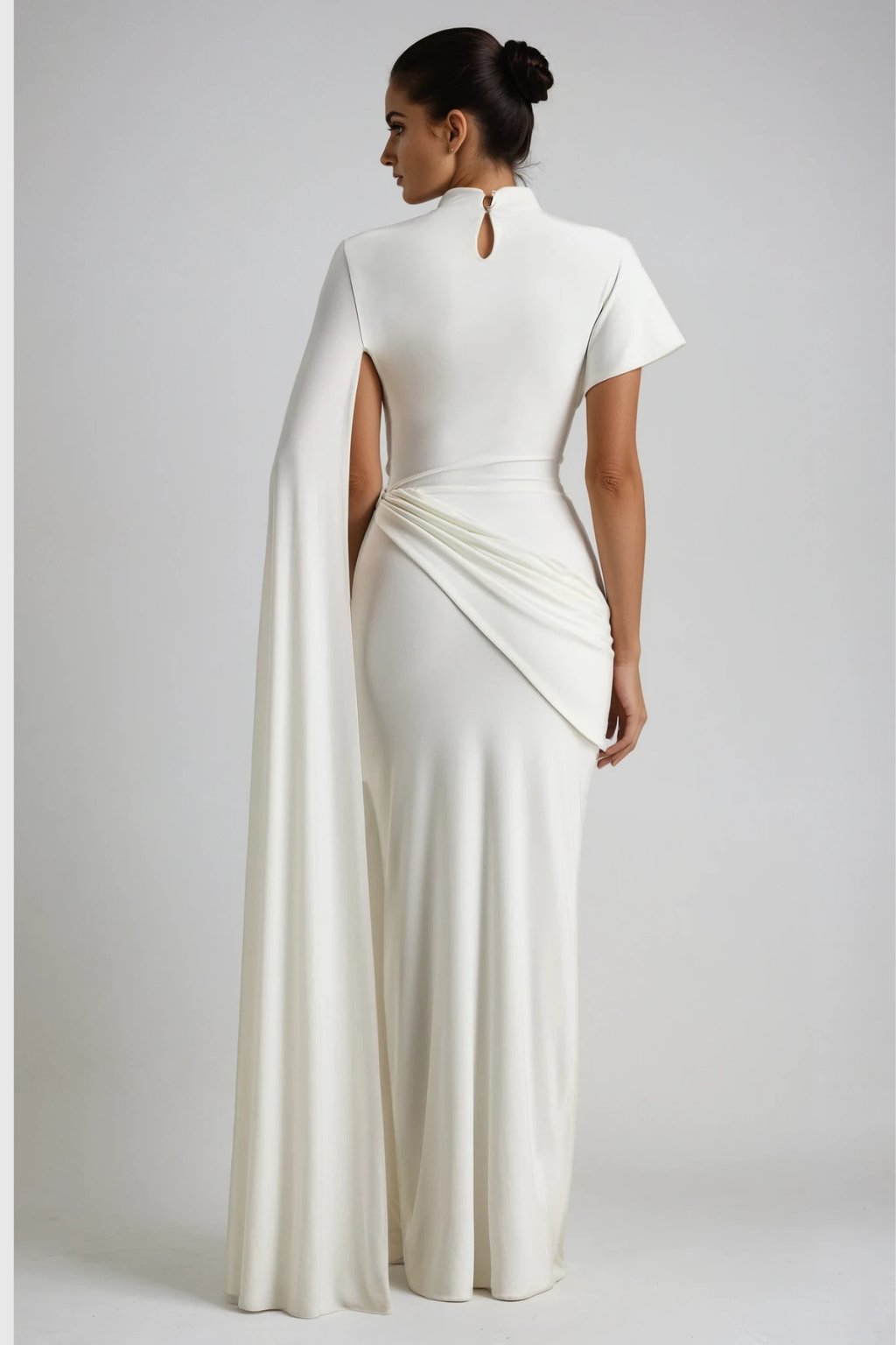 Dimosthenis Bodycon Ruch Fringe Maxi Dress In White