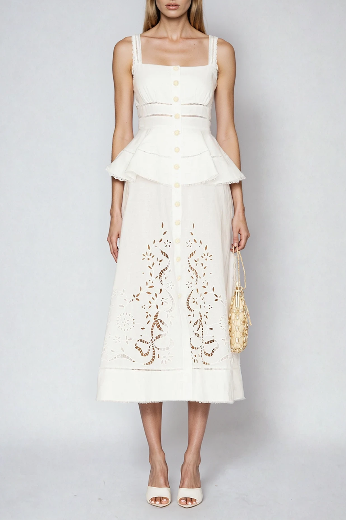 Dinis Cutout Ruffle Midi Dress