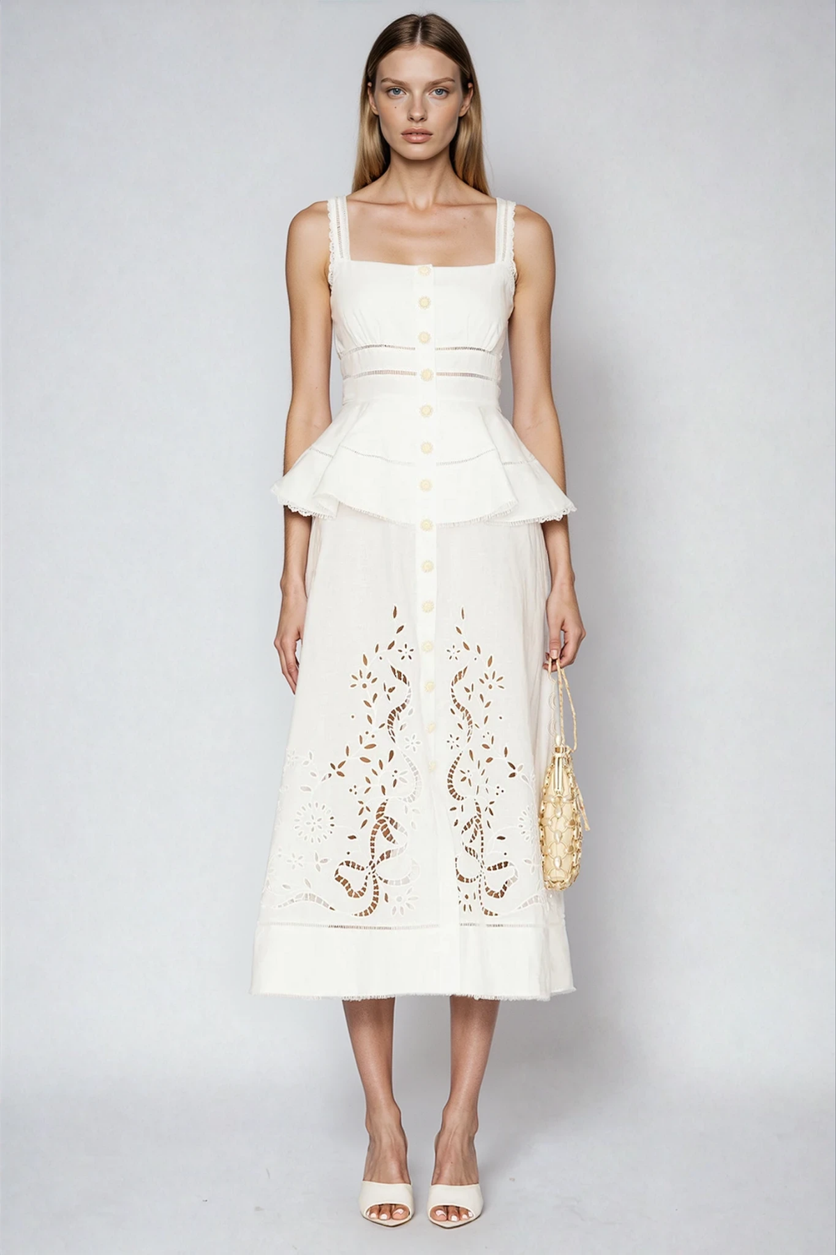 Dinis Cutout Ruffle Midi Dress