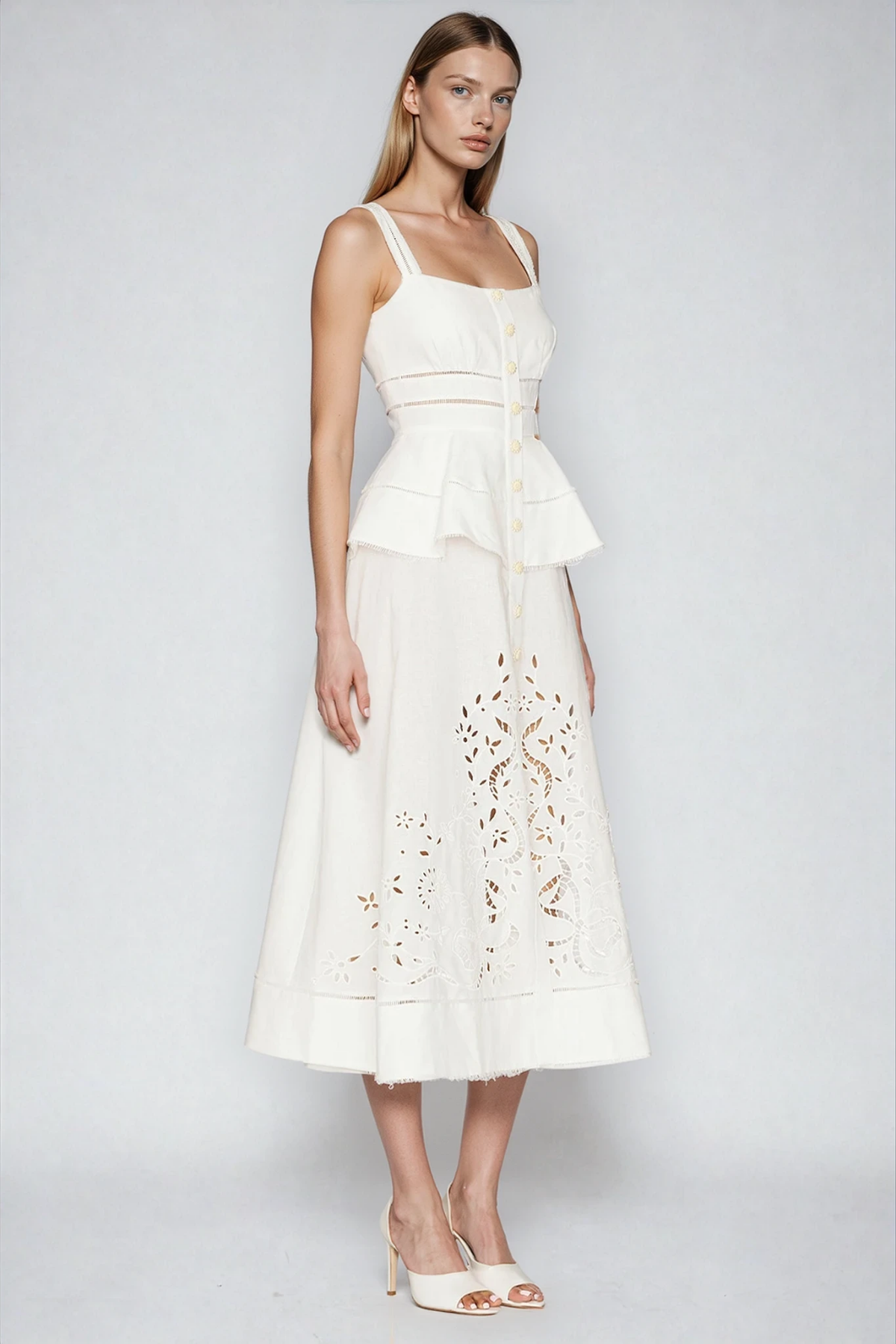 Dinis Cutout Ruffle Midi Dress