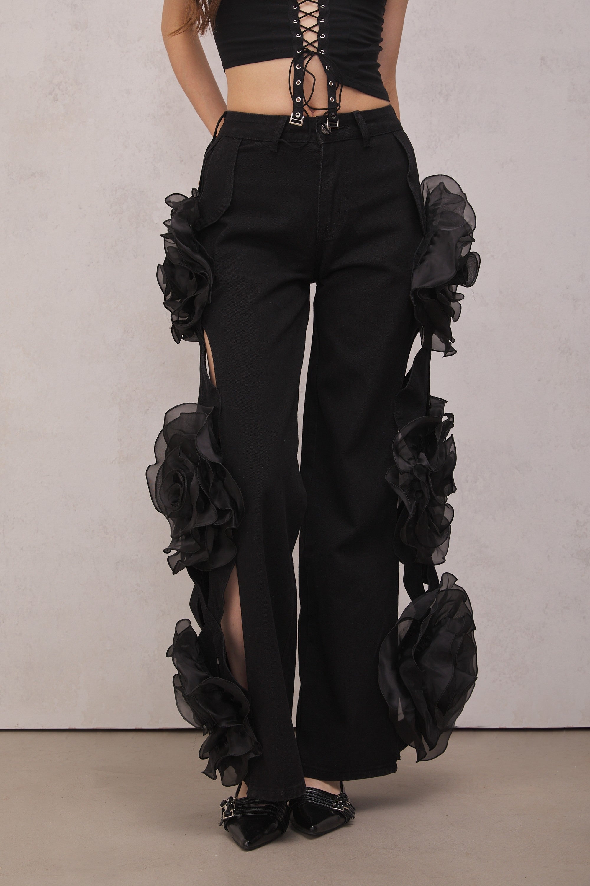 Dior Flower Cutout Jeans In Black