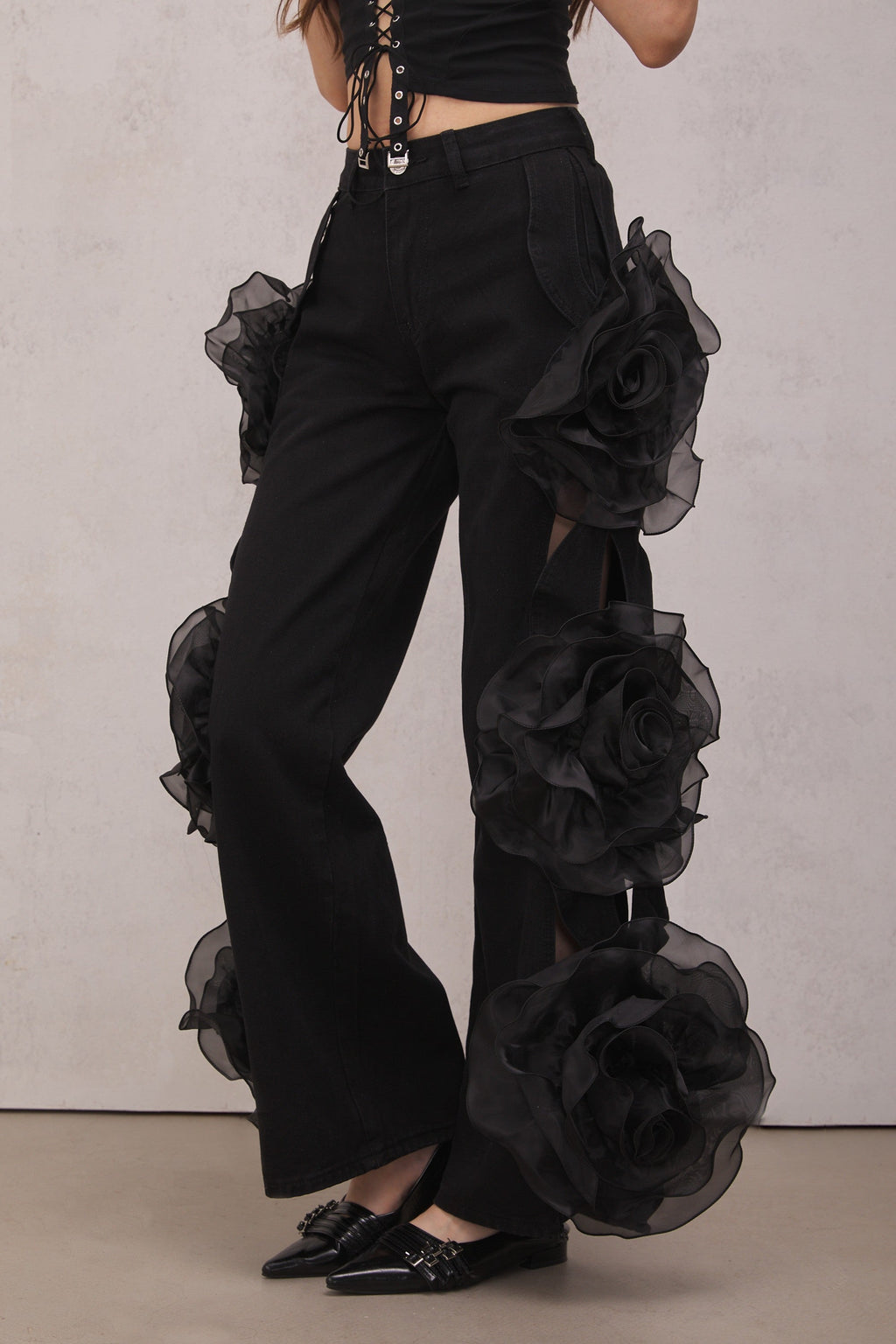 Dior Flower Cutout Jeans In Black