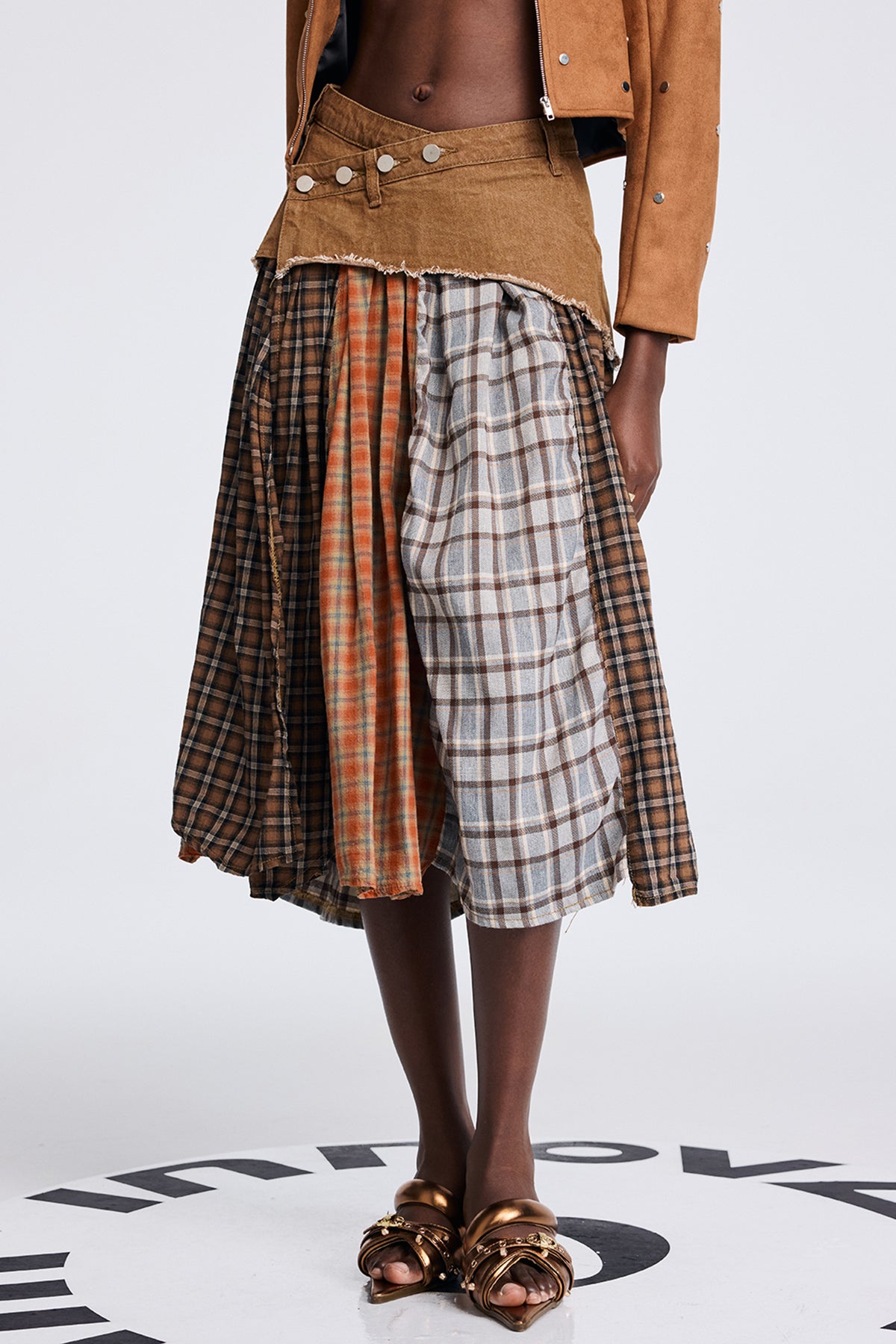 Divya Grid Ruffle Fringe Skirt