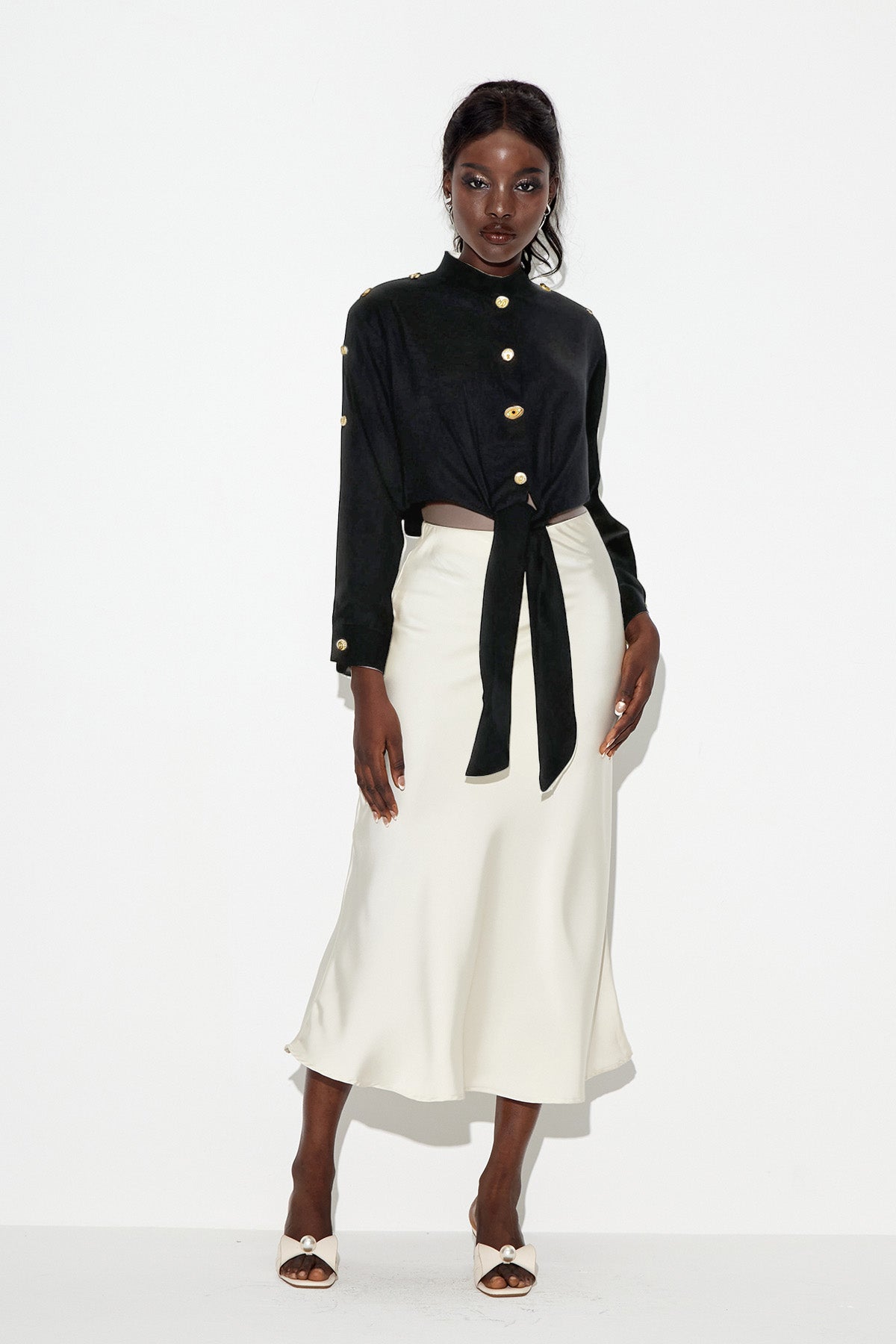 Eadric Deconstruct Tie Up Shirt In Black