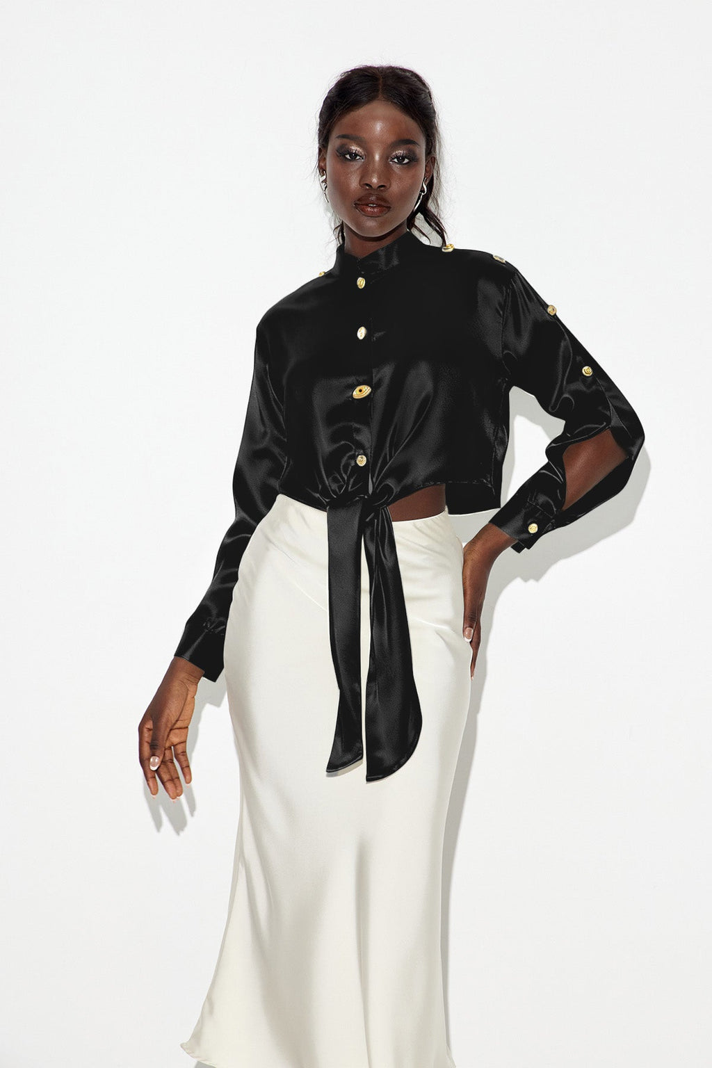 Eadric Deconstruct Tie Up Shirt In Black