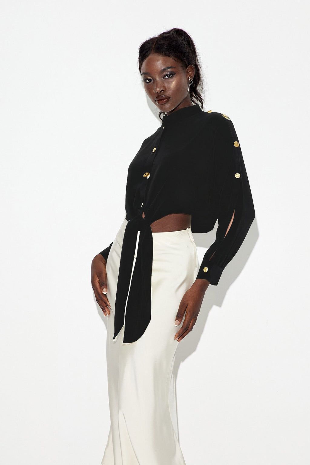 Eadric Deconstruct Tie Up Shirt In Black