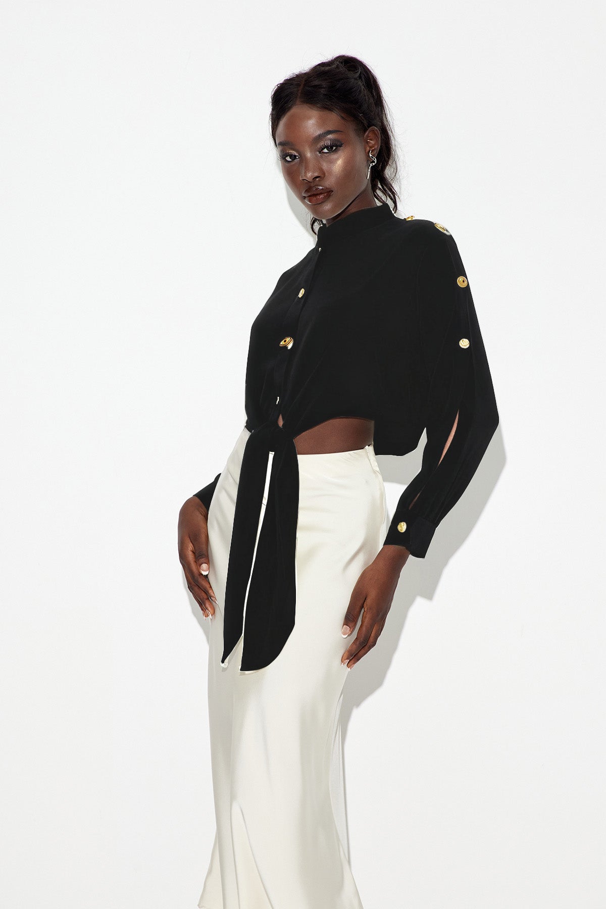 Eadric Deconstruct Tie Up Shirt In Black