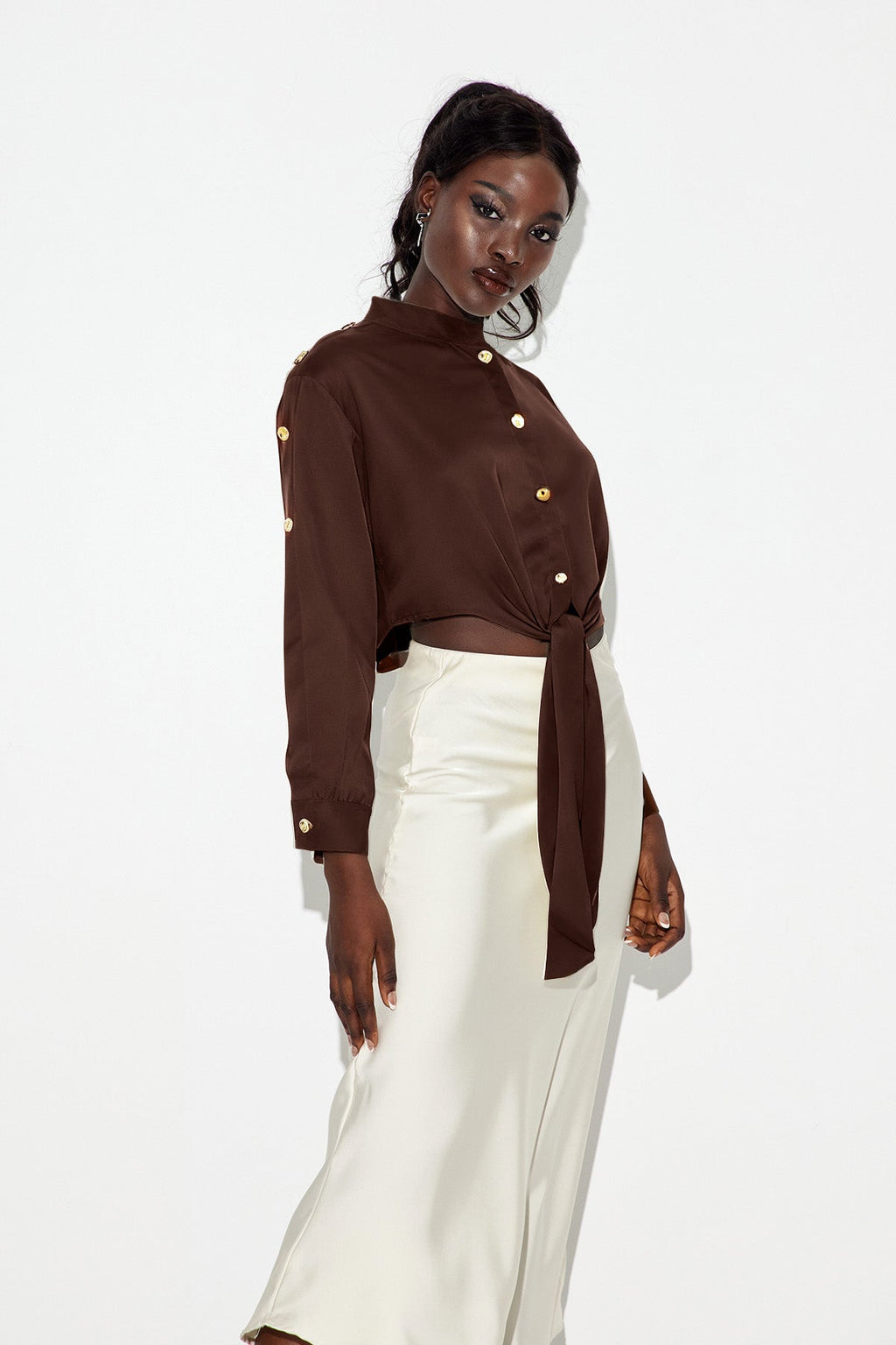Eadric Deconstruct Tie Up Shirt In Brown