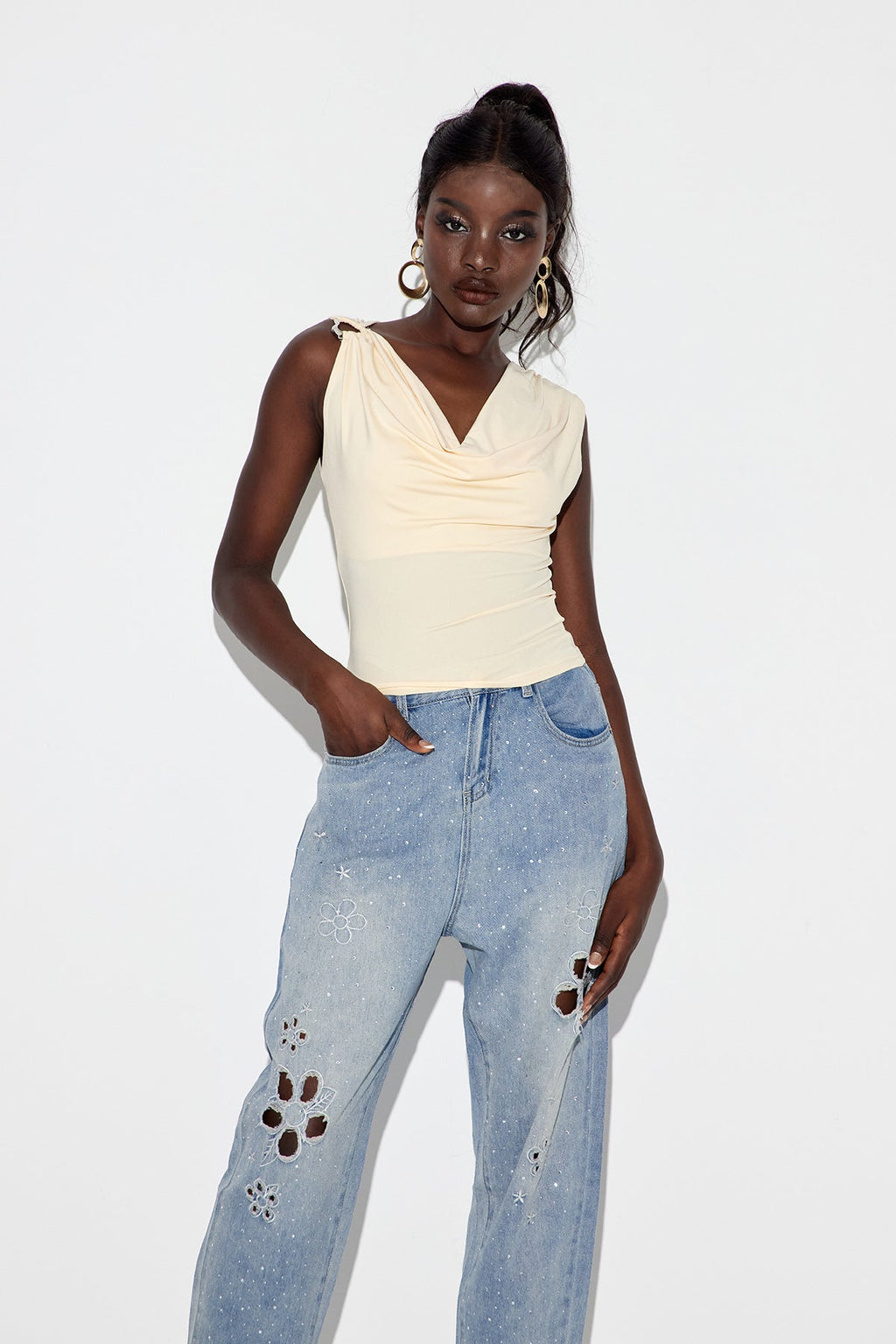 Ealisaid Cowl Neck Bodycon Top