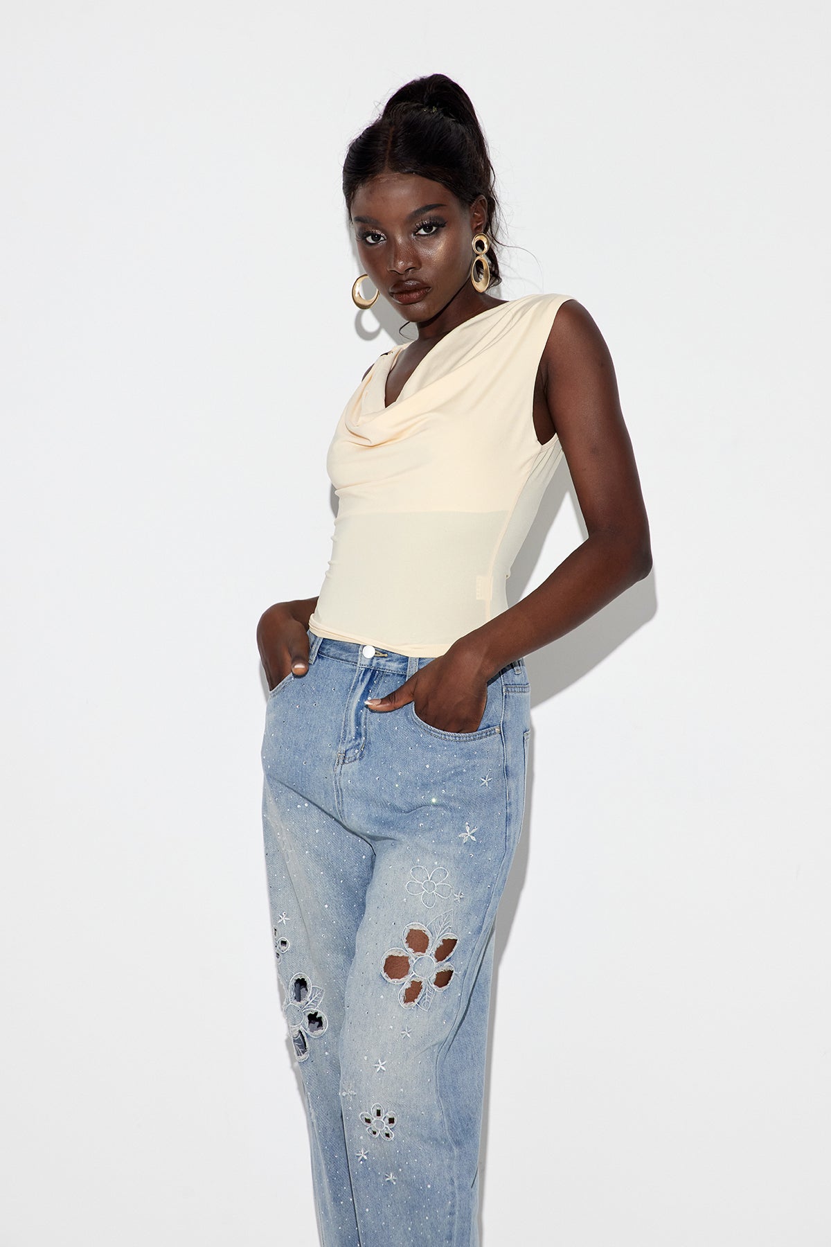 Ealisaid Cowl Neck Bodycon Top