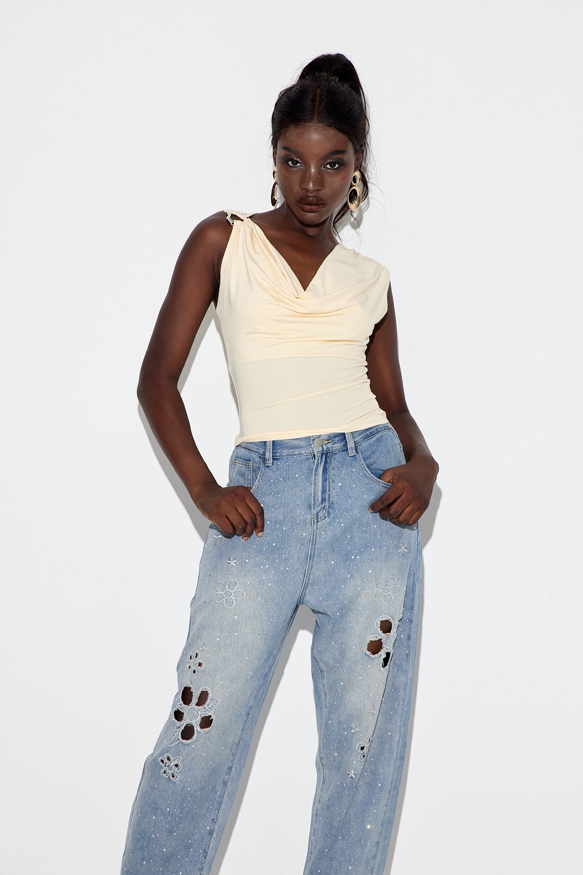 Ealisaid Cowl Neck Bodycon Top