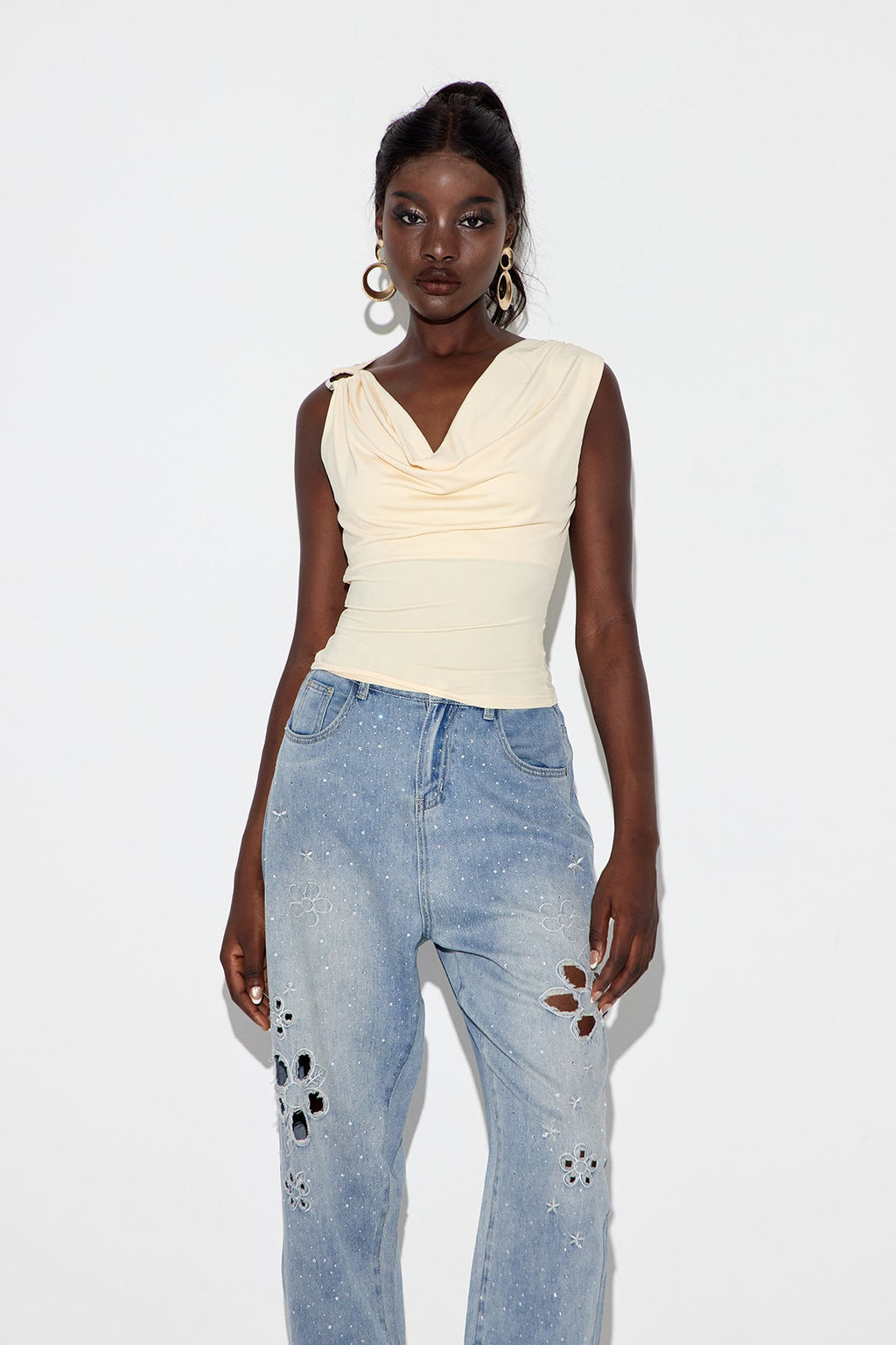 Ealisaid Cowl Neck Bodycon Top