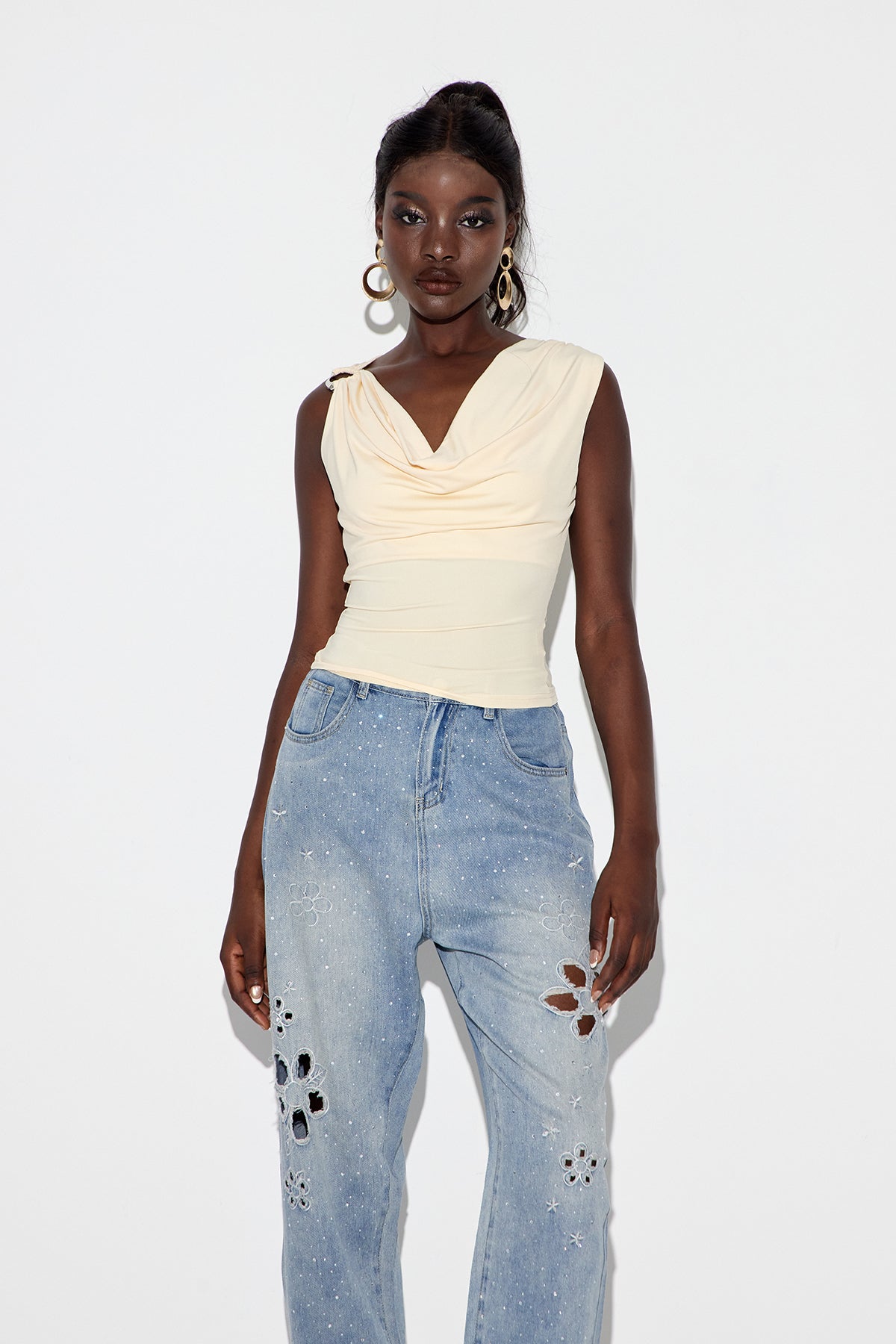 Ealisaid Cowl Neck Bodycon Top