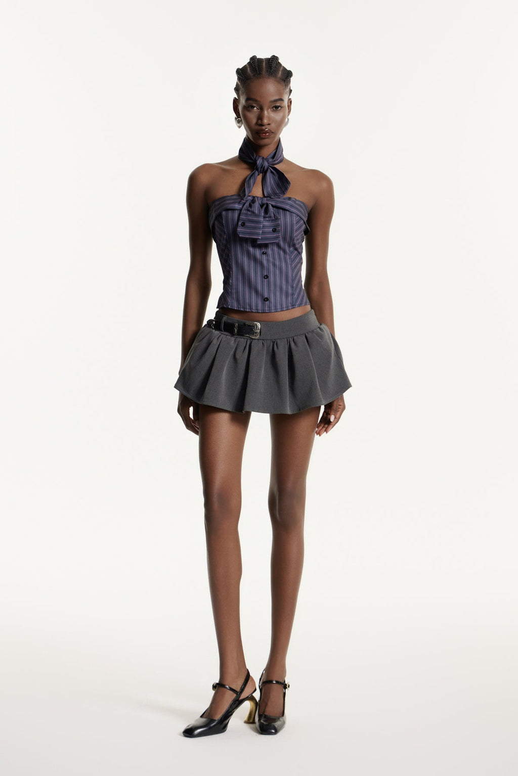 Earl Strapless Stripe Top In Blue