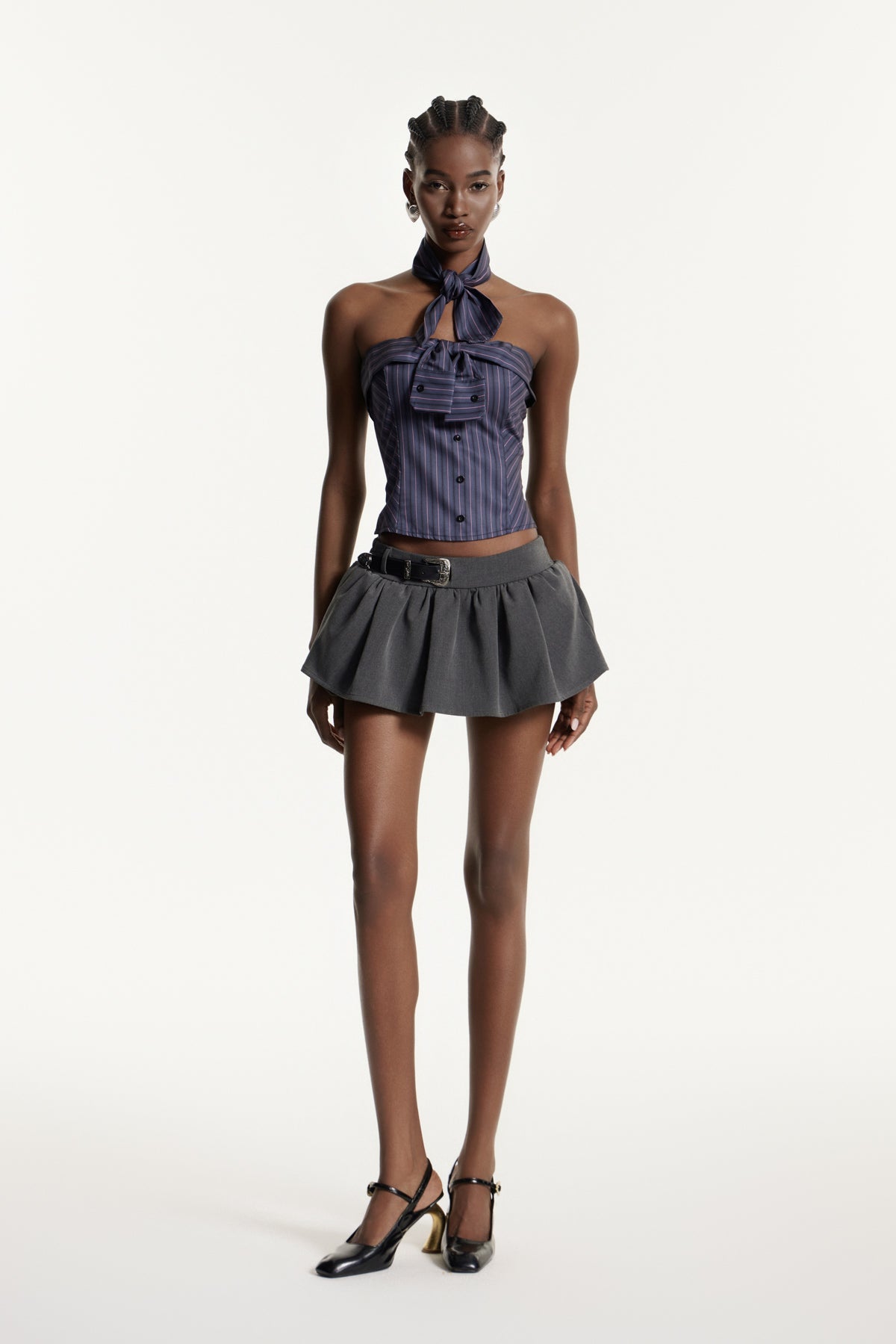 Earl Strapless Stripe Top In Blue