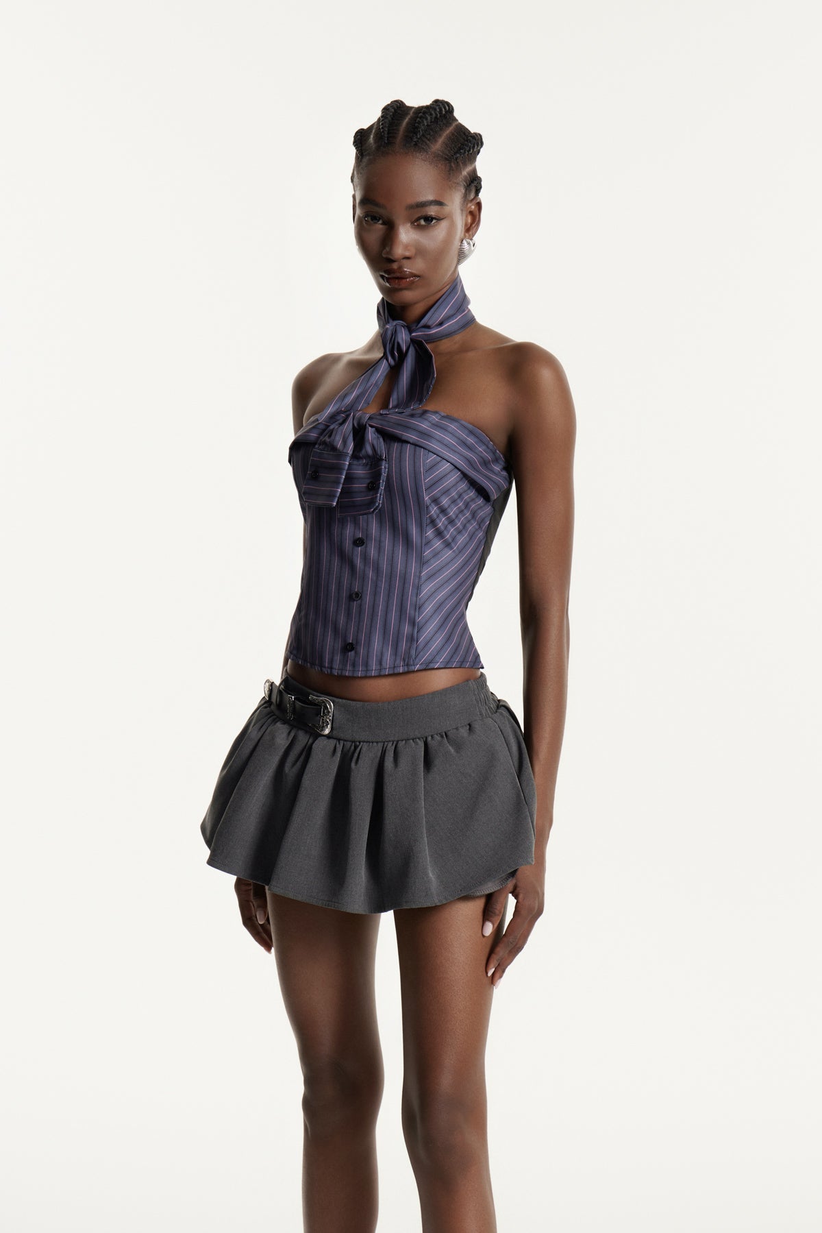 Earl Strapless Stripe Top In Blue