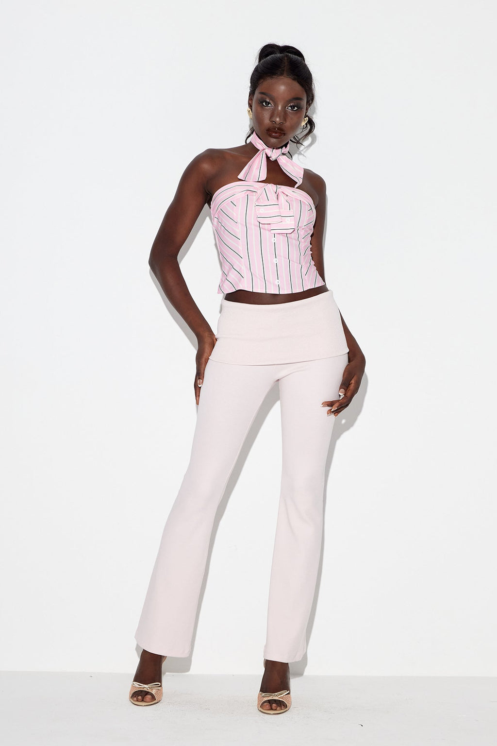 Earl Strapless Stripe Top In Pink