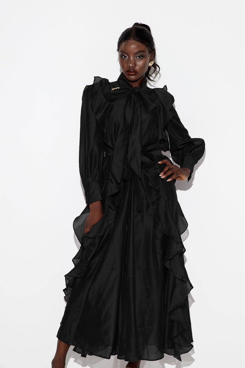 Earleen Ruffle Maxi Dress In Black