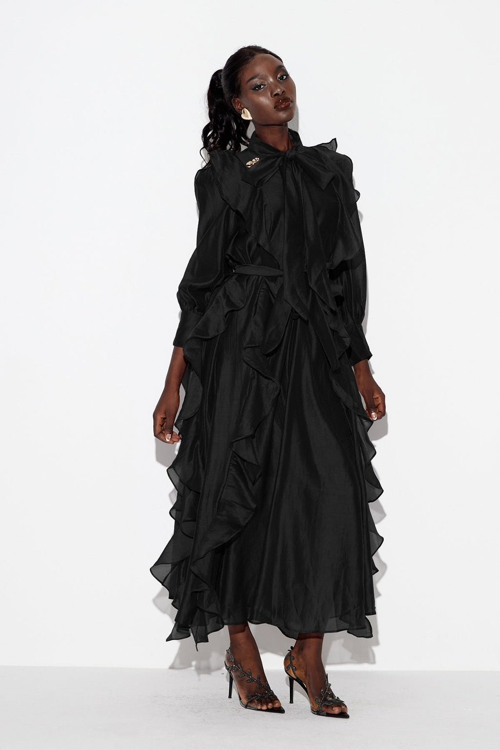 Earleen Ruffle Maxi Dress In Black