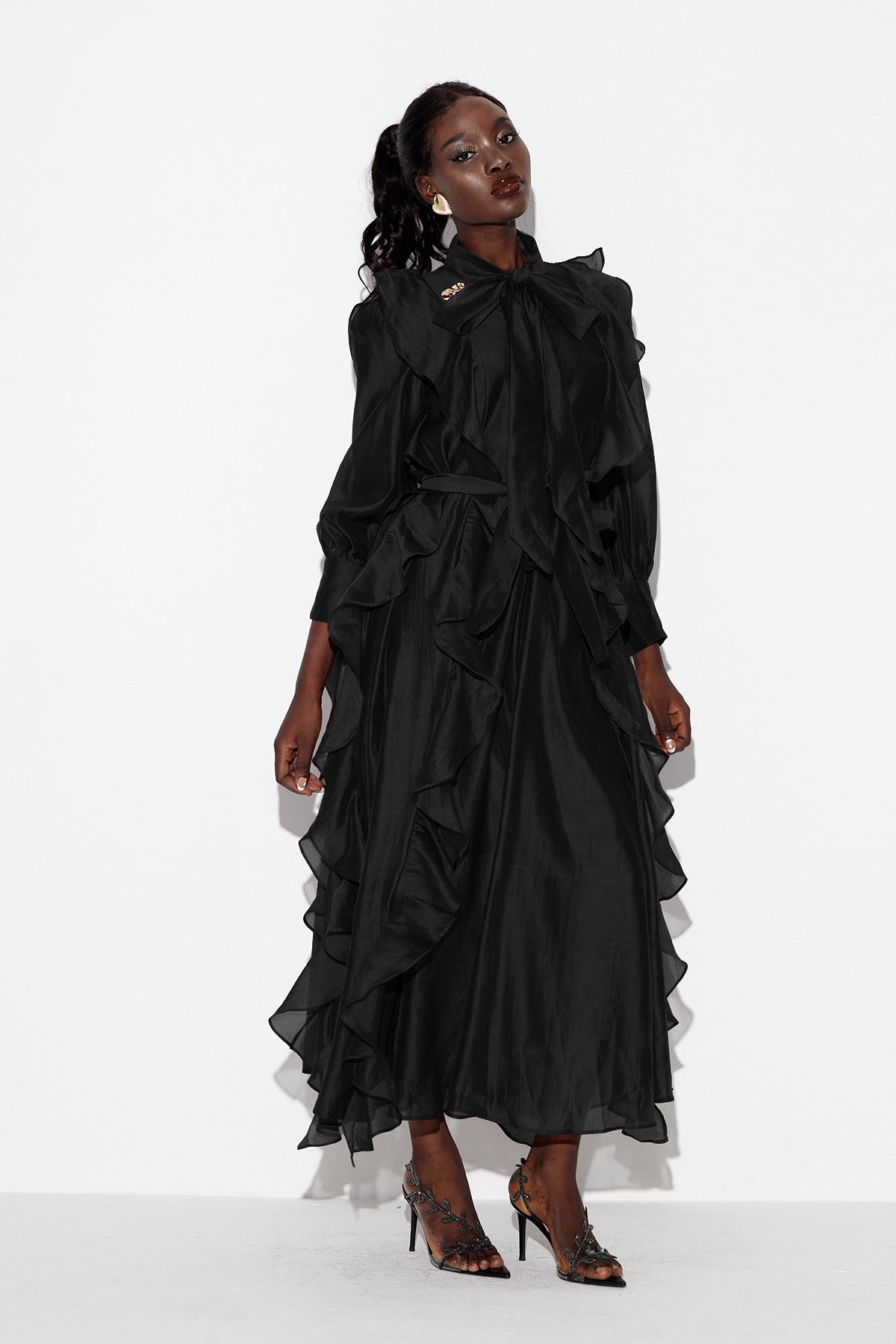 Earleen Ruffle Maxi Dress In Black