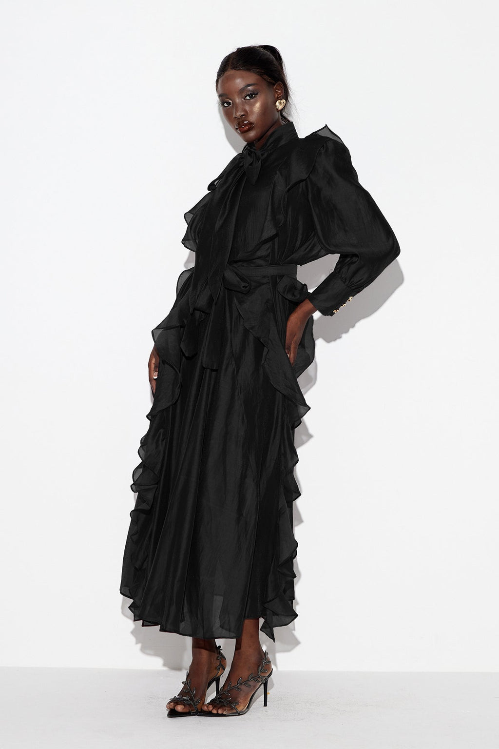 Earleen Ruffle Maxi Dress In Black