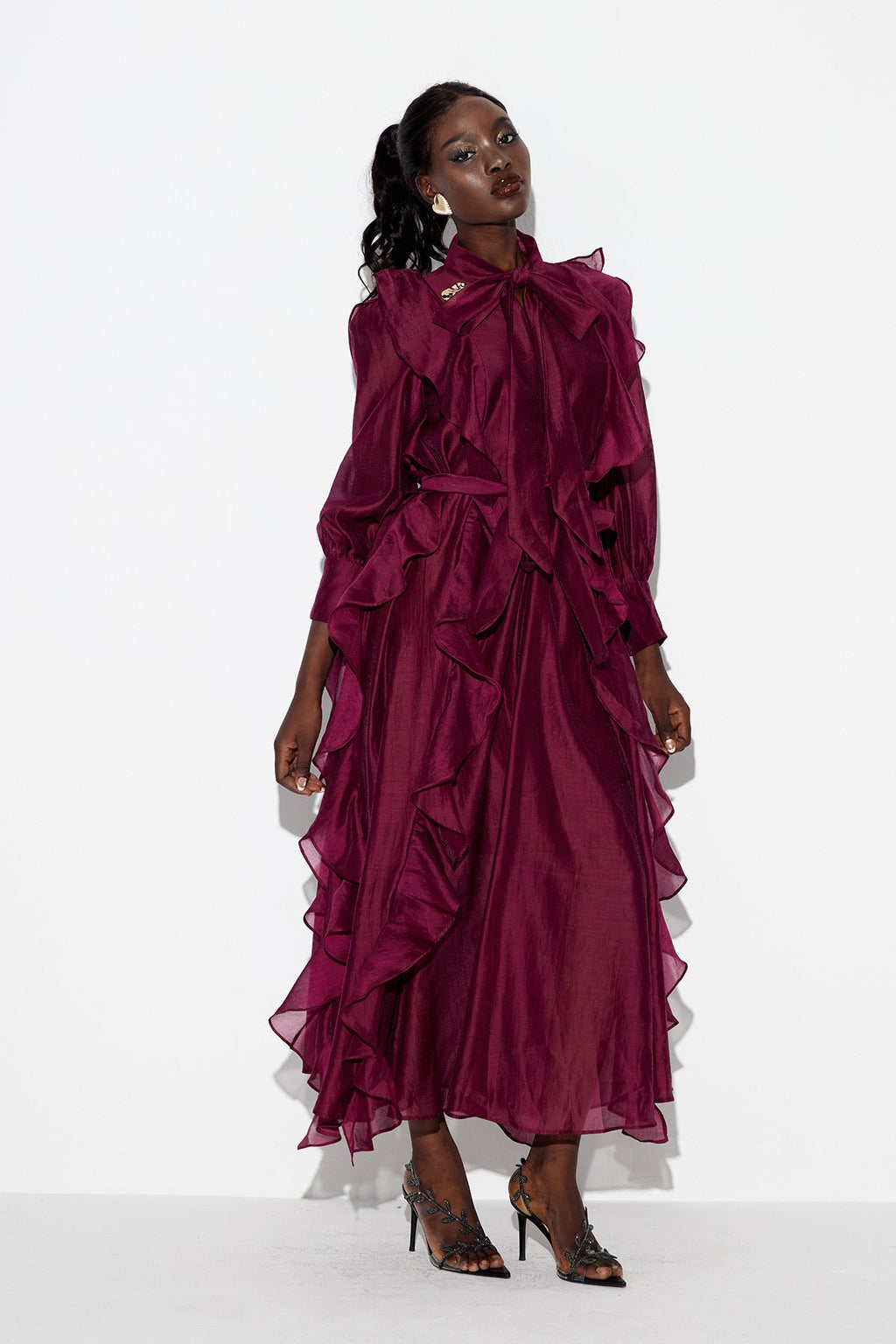 Earleen Ruffle Maxi Dress In Purple