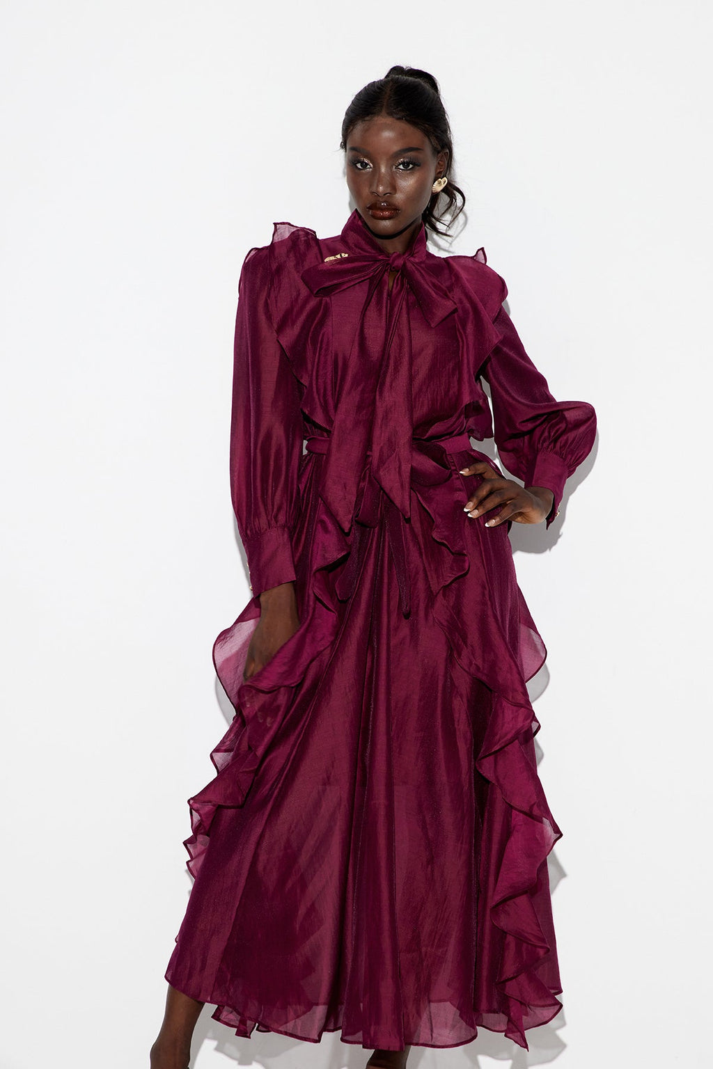 Earleen Ruffle Maxi Dress In Purple