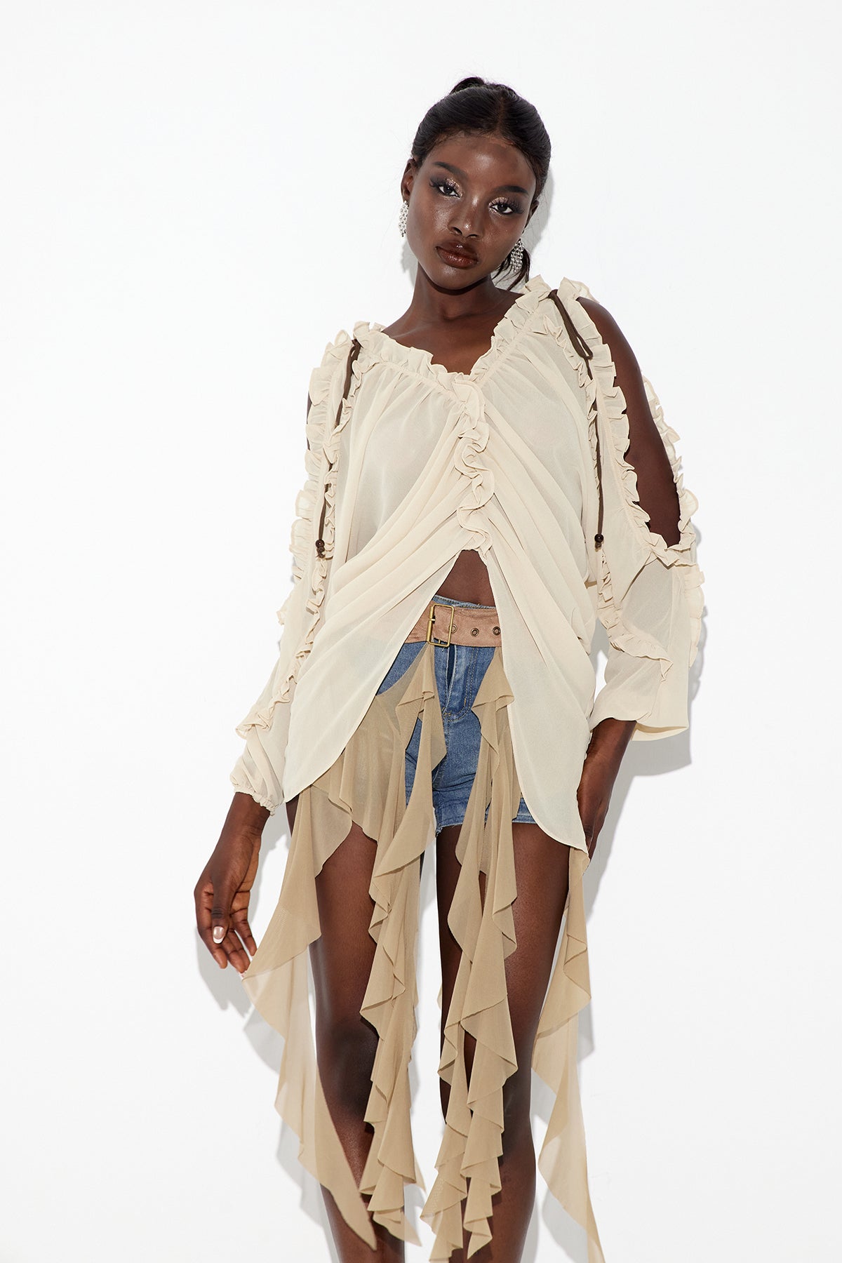 Earnestine Ruffle Cutout Top