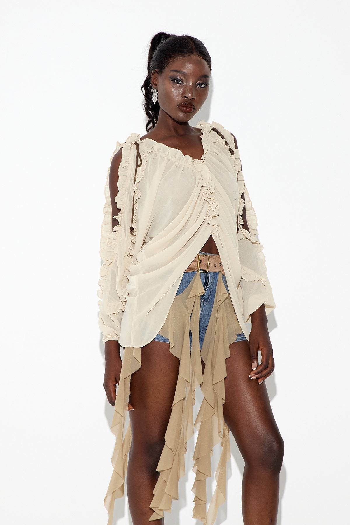 Earnestine Ruffle Cutout Top