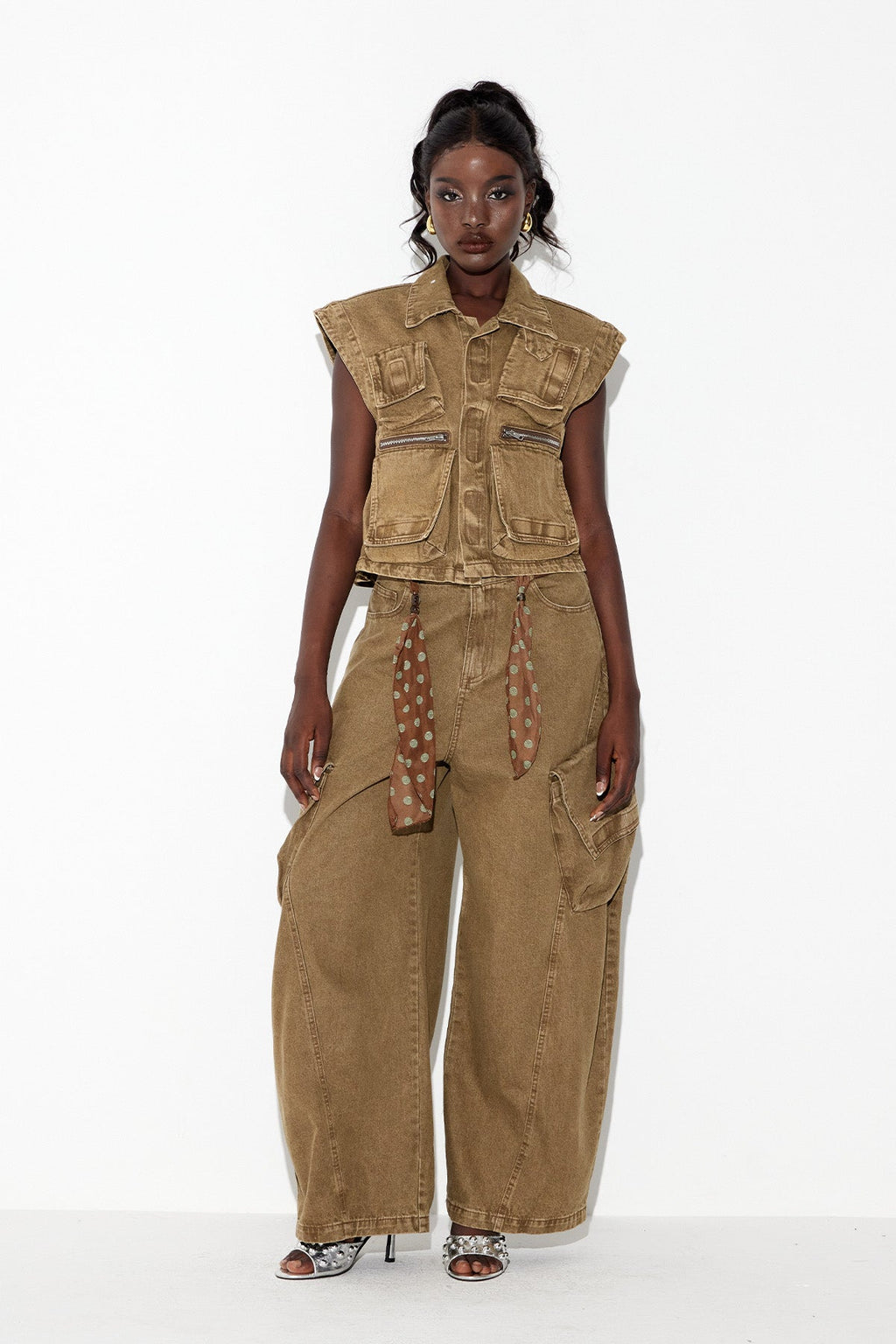 Ebele Pocket Cargo Denim Pants Set