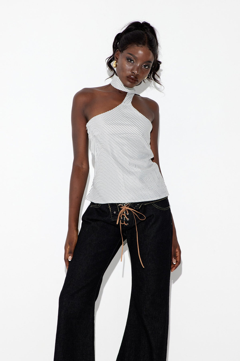 Eben Halter Neck Stripe Top