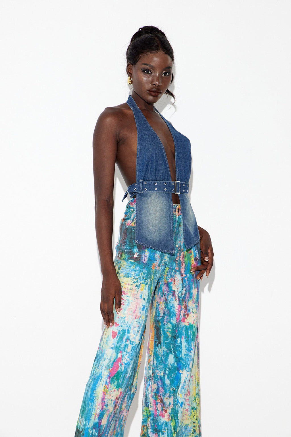 Eberhard Buckle Halter Neck Denim Top