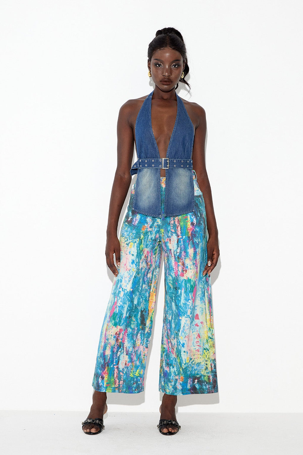 Eberhard Buckle Halter Neck Denim Top