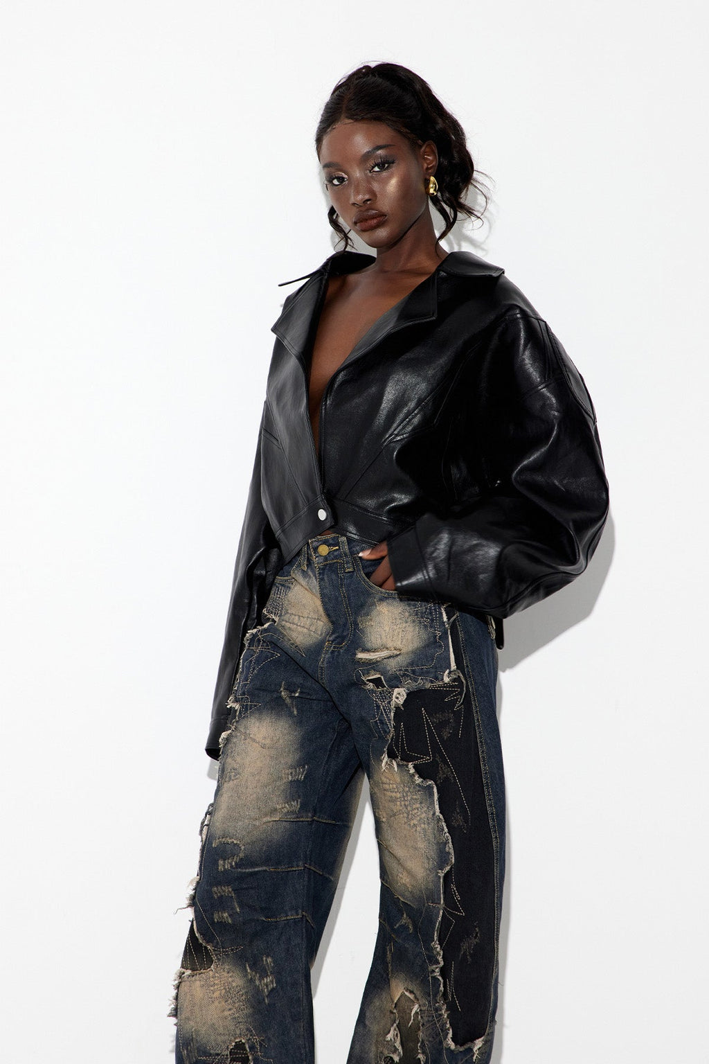 Ebru Bow Leather Jacket