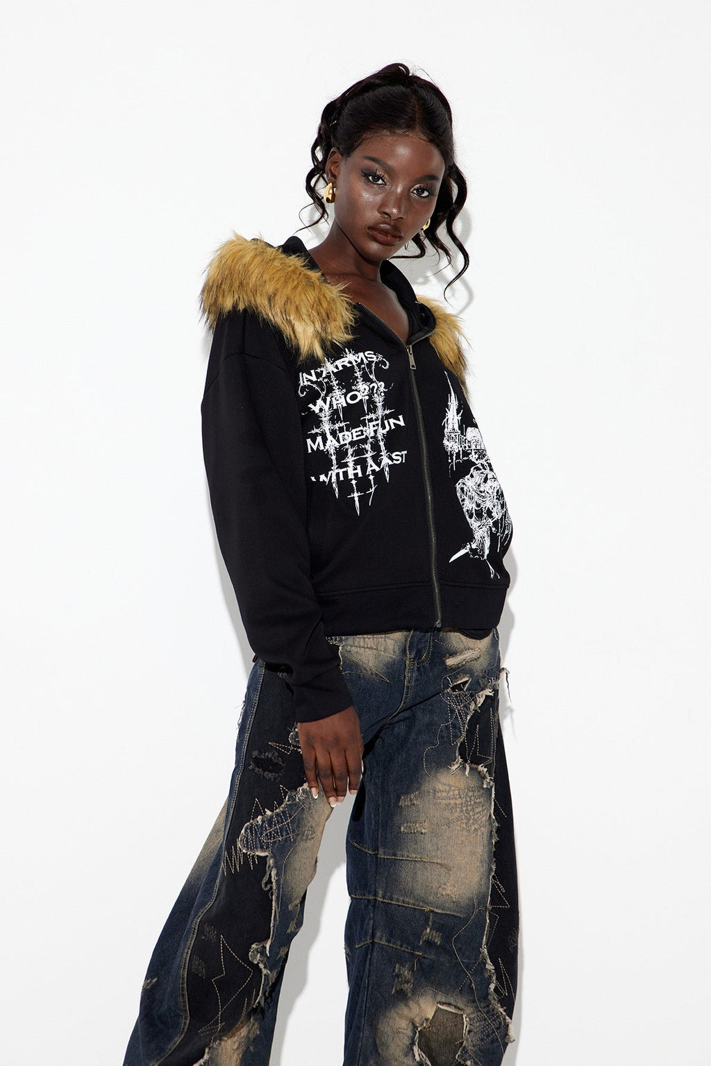 Ebubekir Faux Fur Print Hooded Jacket