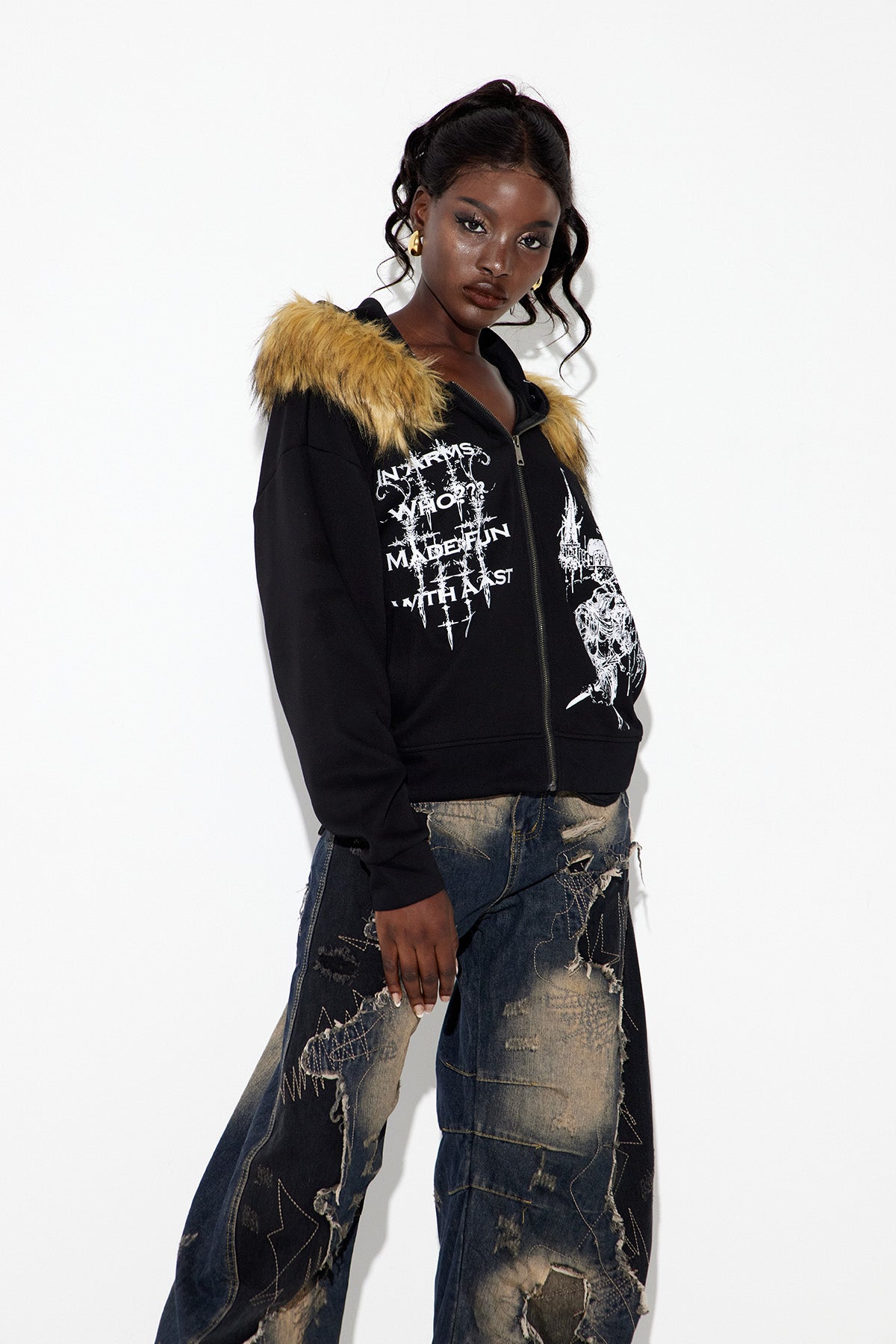 Ebubekir Faux Fur Print Hooded Jacket