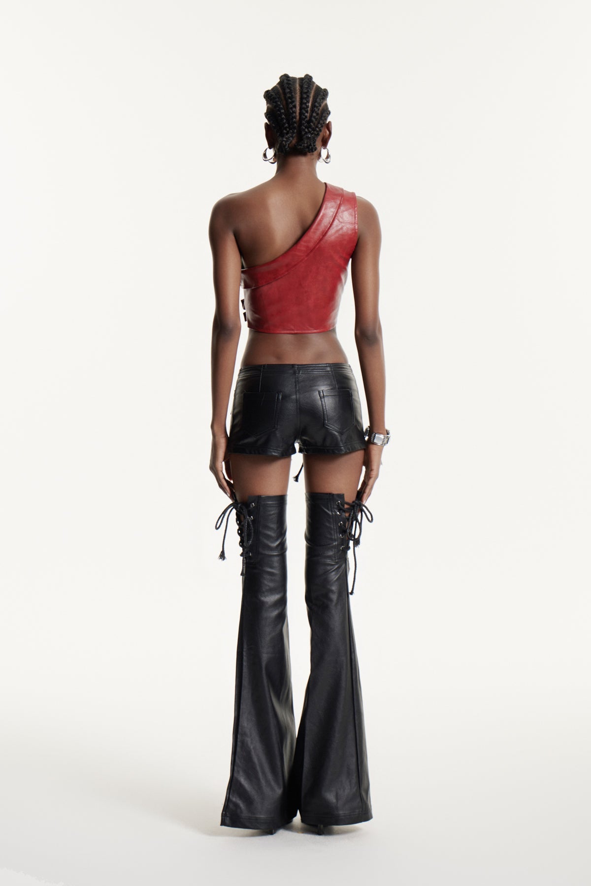 Echdonn Deconstruct Lace Up Leather Pants