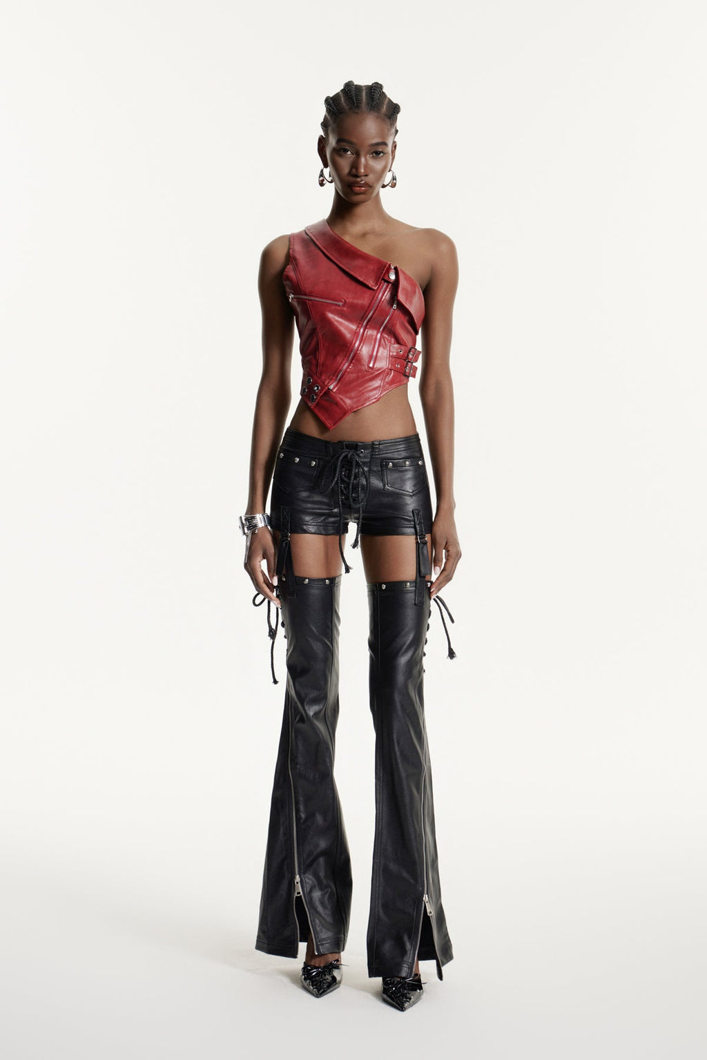 Echdonn Deconstruct Lace Up Leather Pants