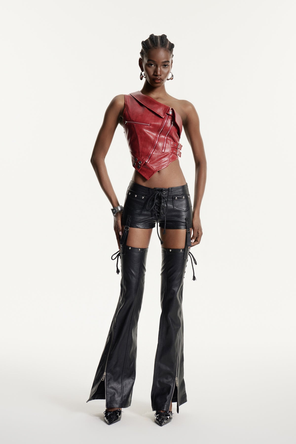 Echdonn Deconstruct Lace Up Leather Pants