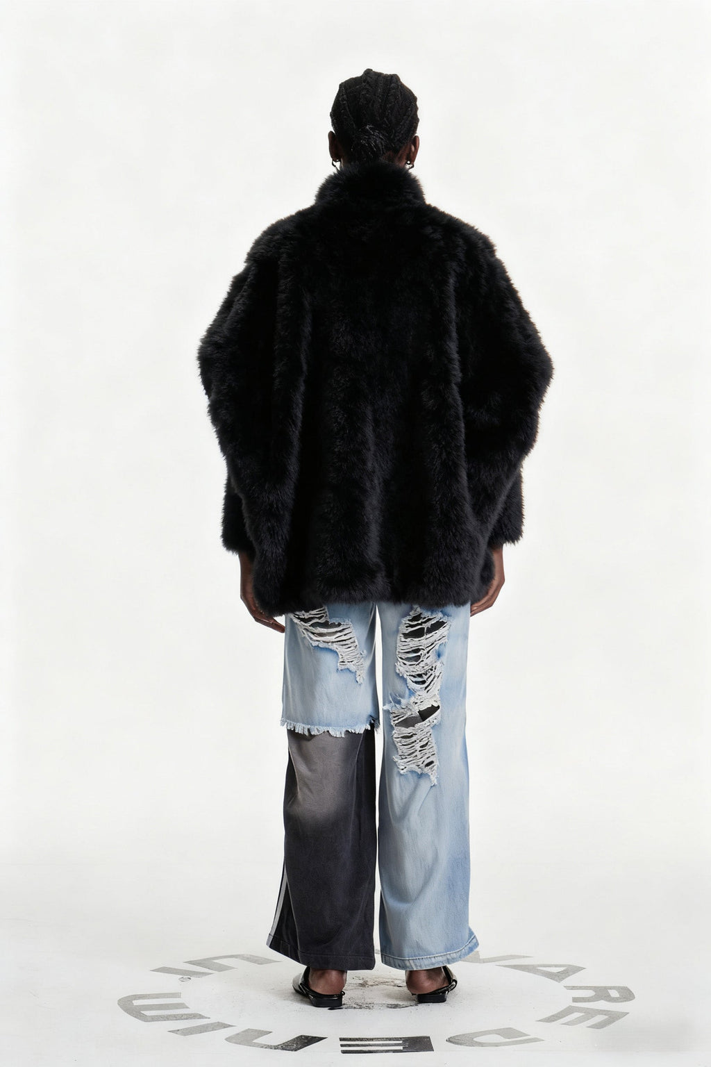 Edel Stand Collar Faux Fur Jacket In Black