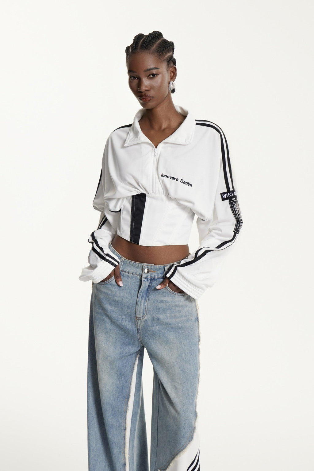 Edelgard Lace Up Stripe Corset Top In White