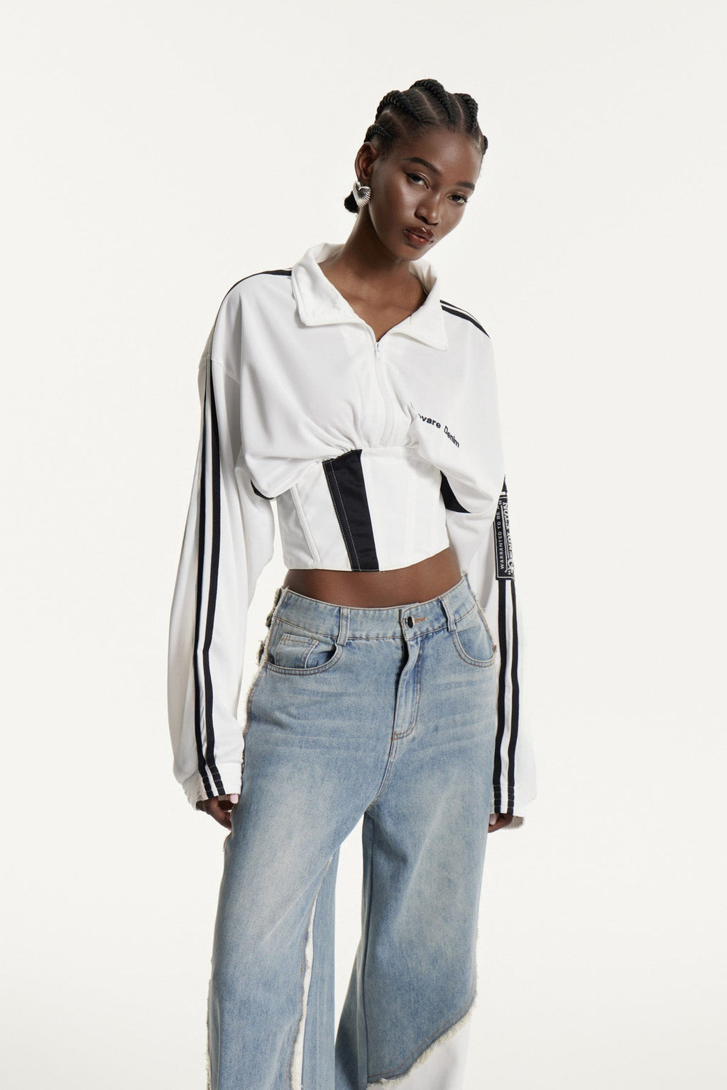 Edelgard Lace Up Stripe Corset Top In White