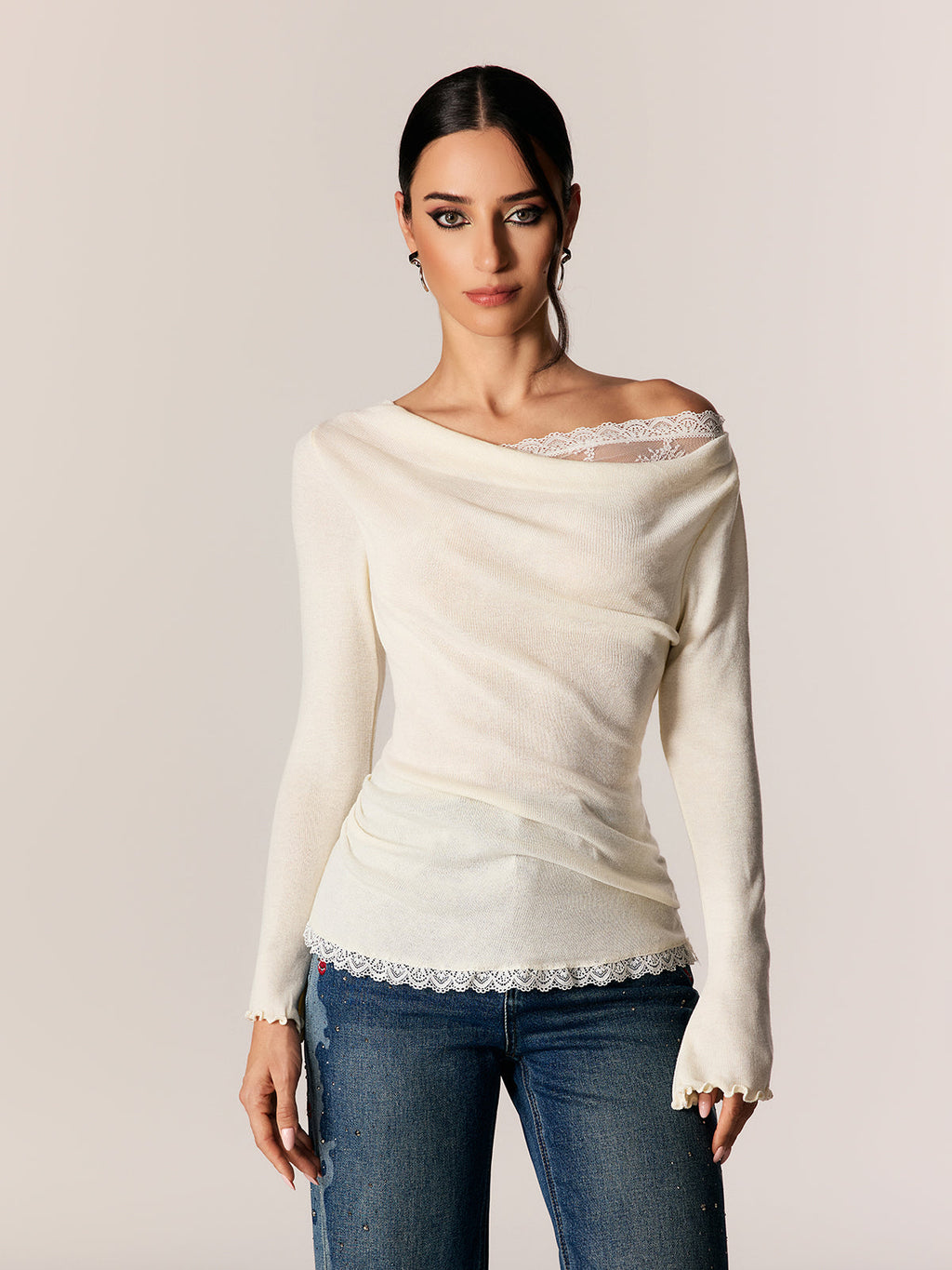 Edeltraud Asymmetric Lace Knit Top