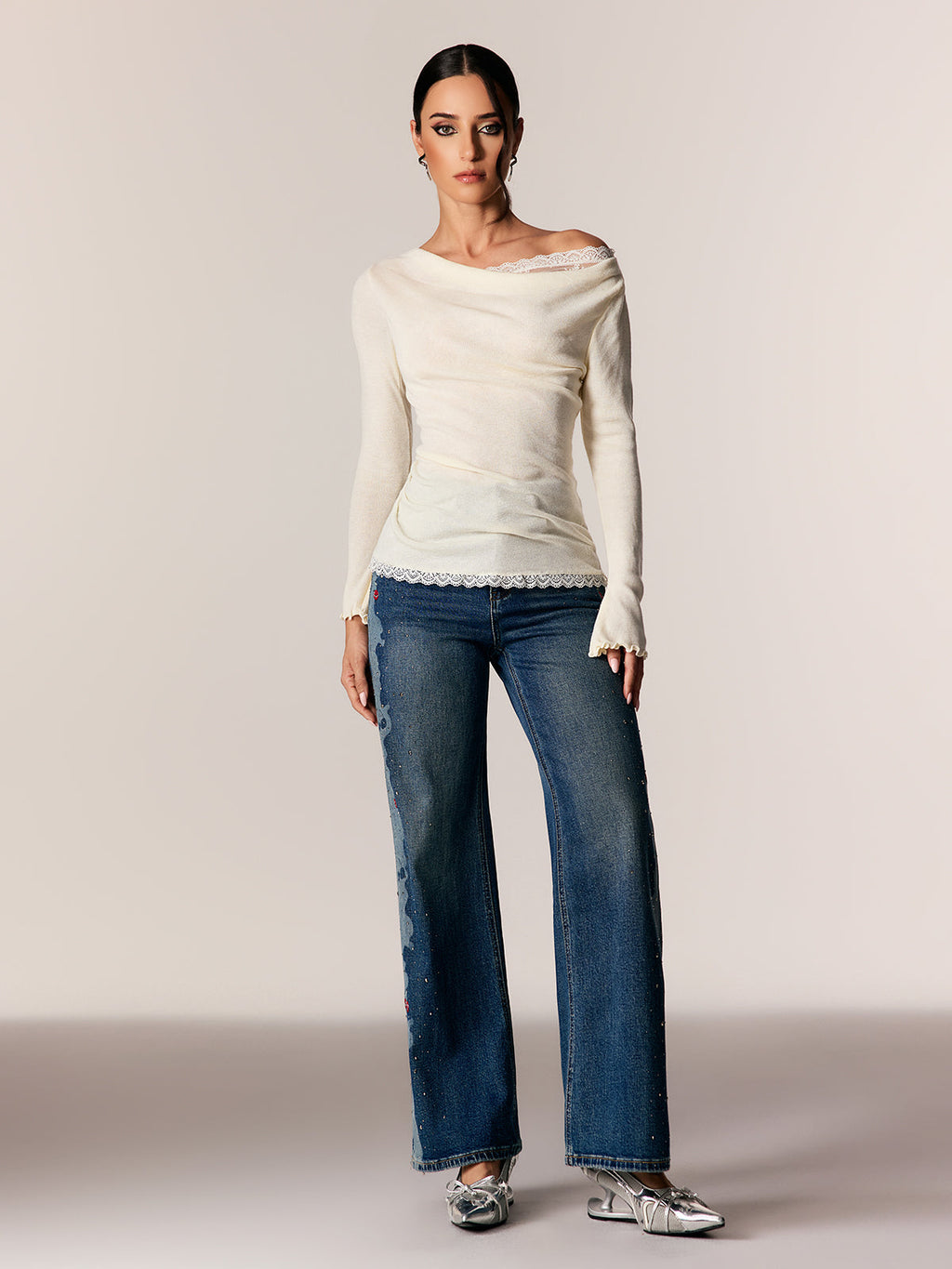 Edeltraud Asymmetric Lace Knit Top